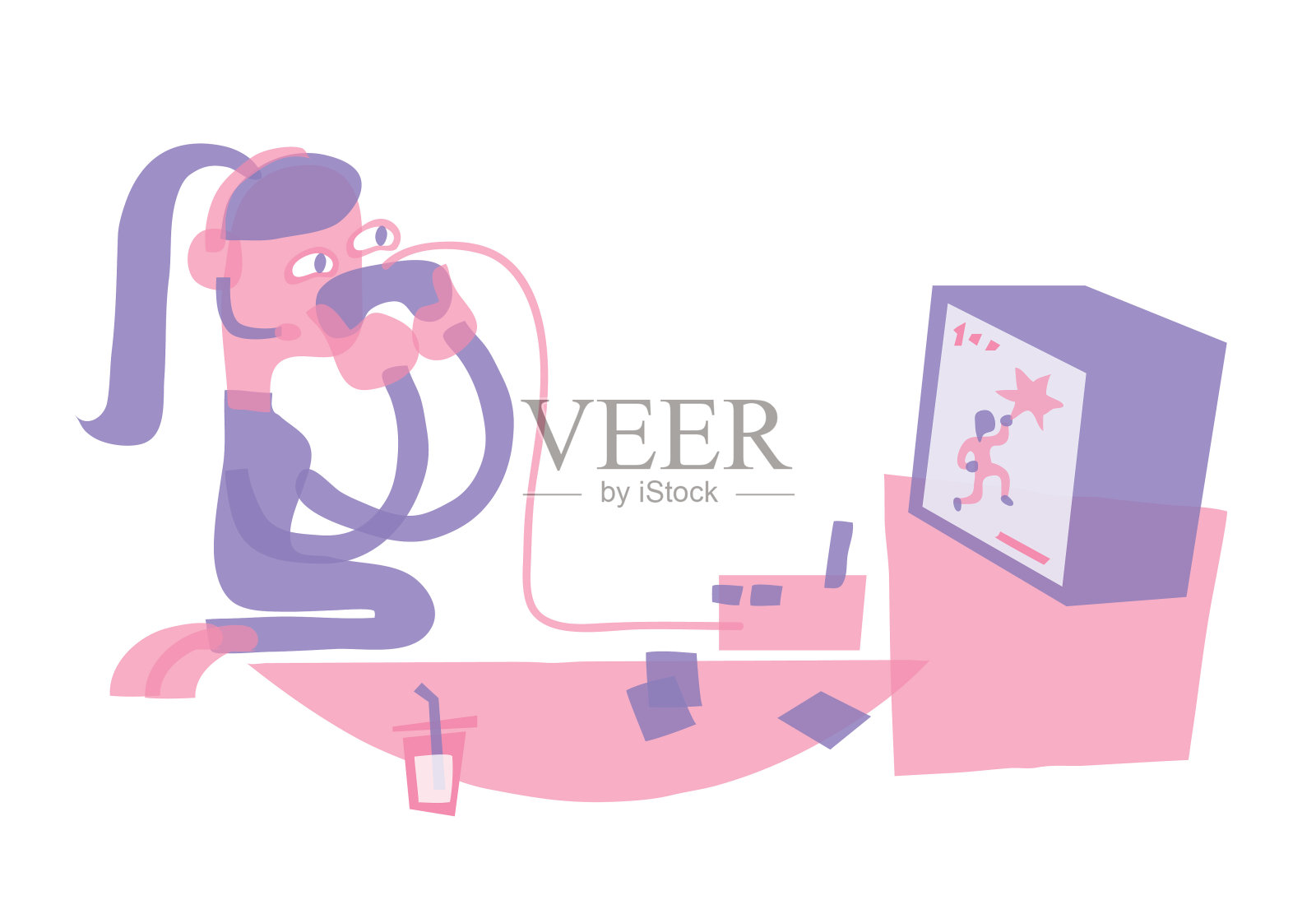 玩电子游戏的孩子插画图片素材