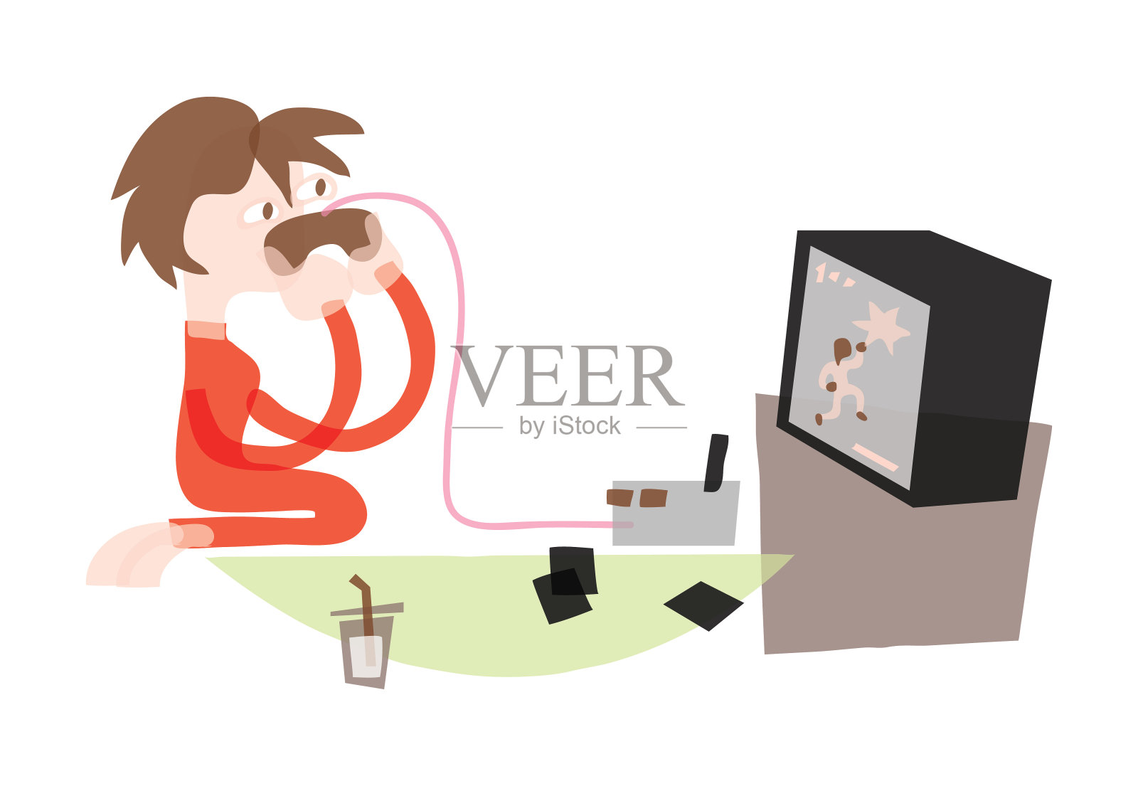 玩电子游戏的孩子插画图片素材