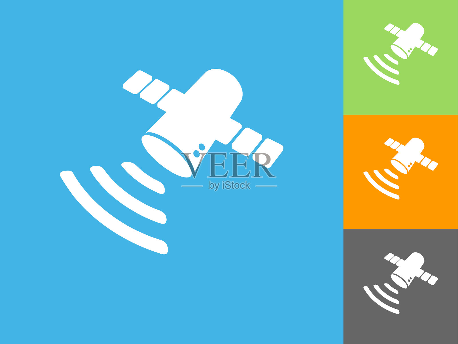 人造卫星平面图标上的蓝色背景插画图片素材