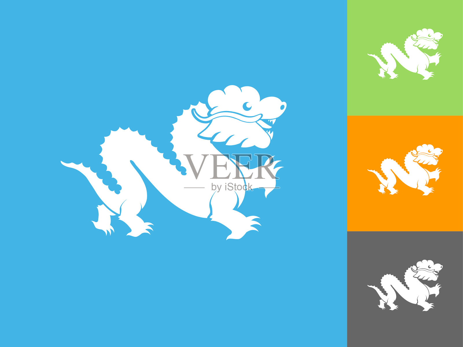 中国龙扁平图标上的蓝色背景插画图片素材