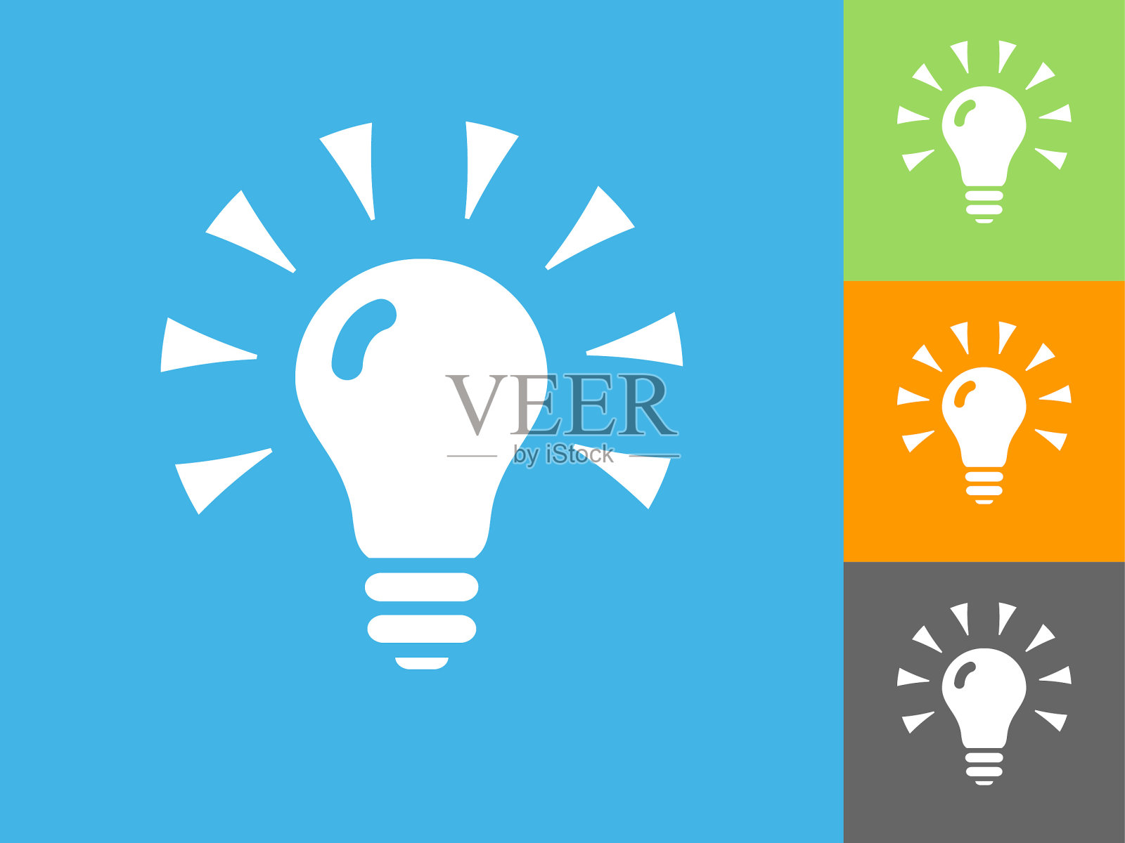 灯泡平面图标上的蓝色背景插画图片素材