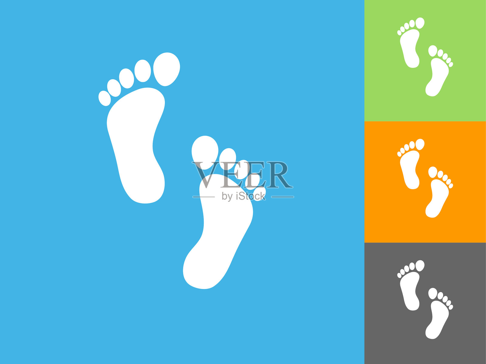 脚印平面图标上的蓝色背景插画图片素材