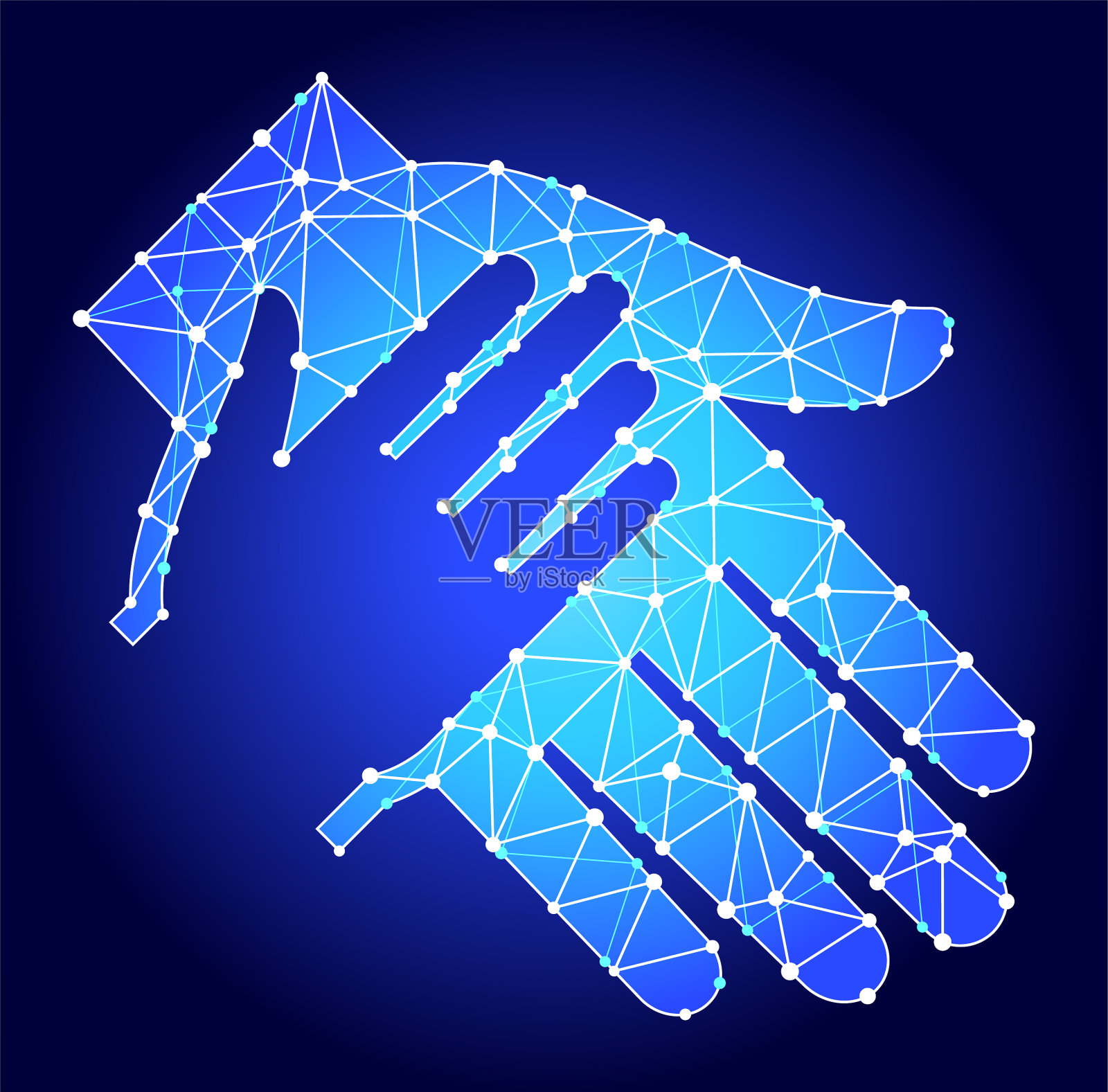 手持蓝色三角形节点向量模式插画图片素材