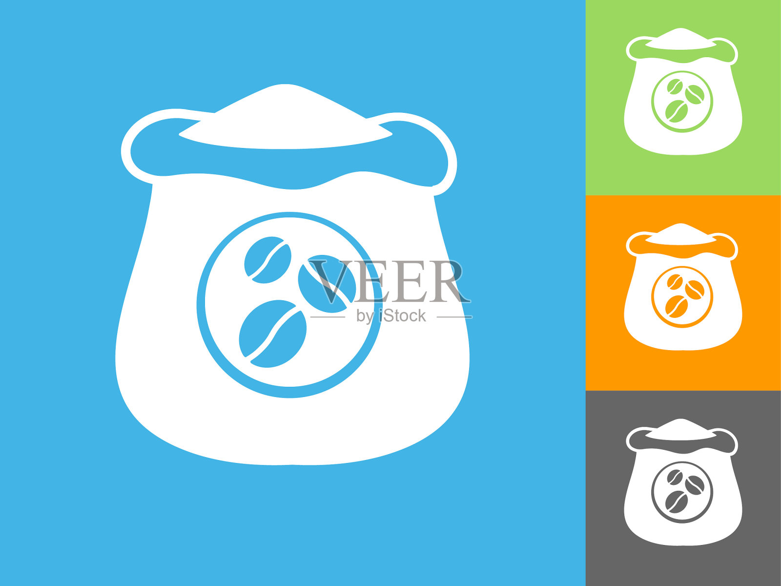 咖啡袋平面图标上的蓝色背景插画图片素材