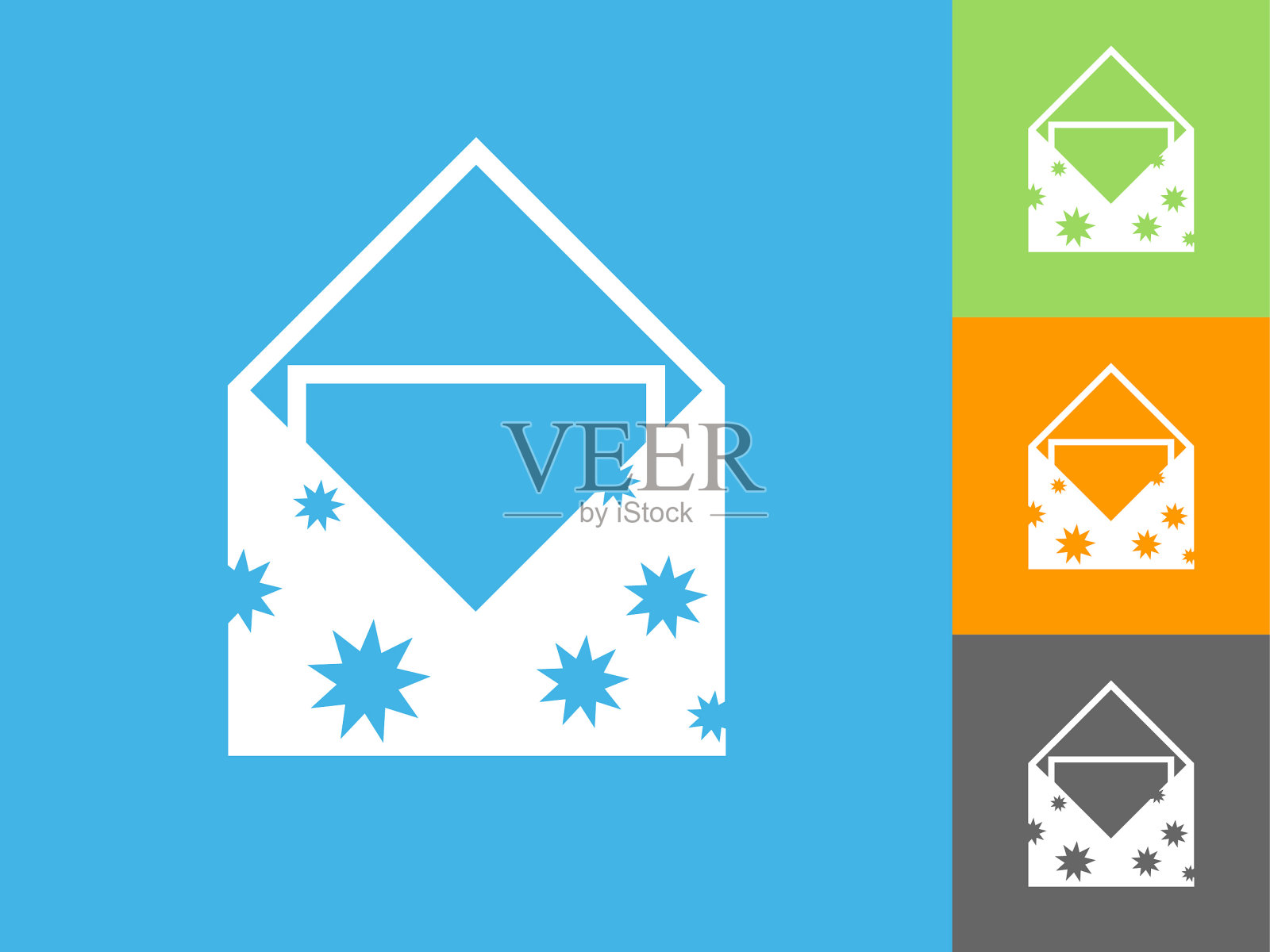 信封平面图标上的蓝色背景插画图片素材