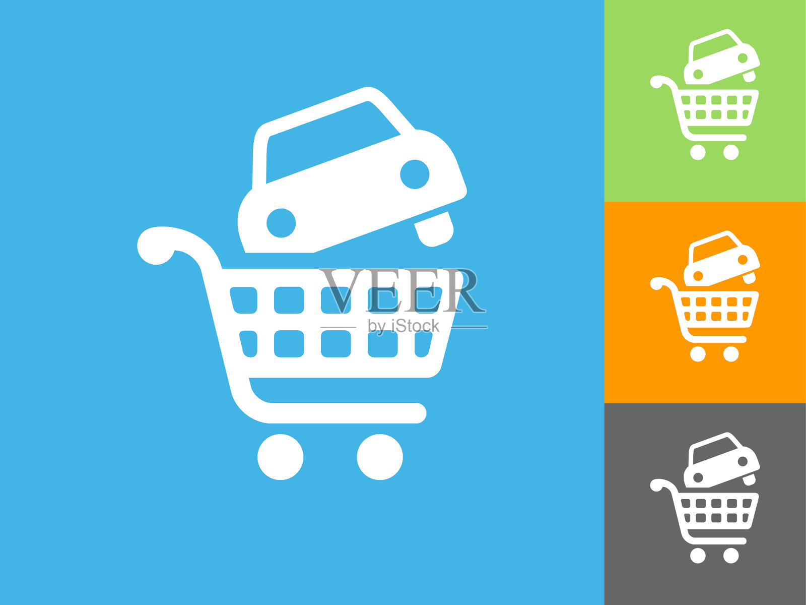 汽车购物平面图标上的蓝色背景插画图片素材