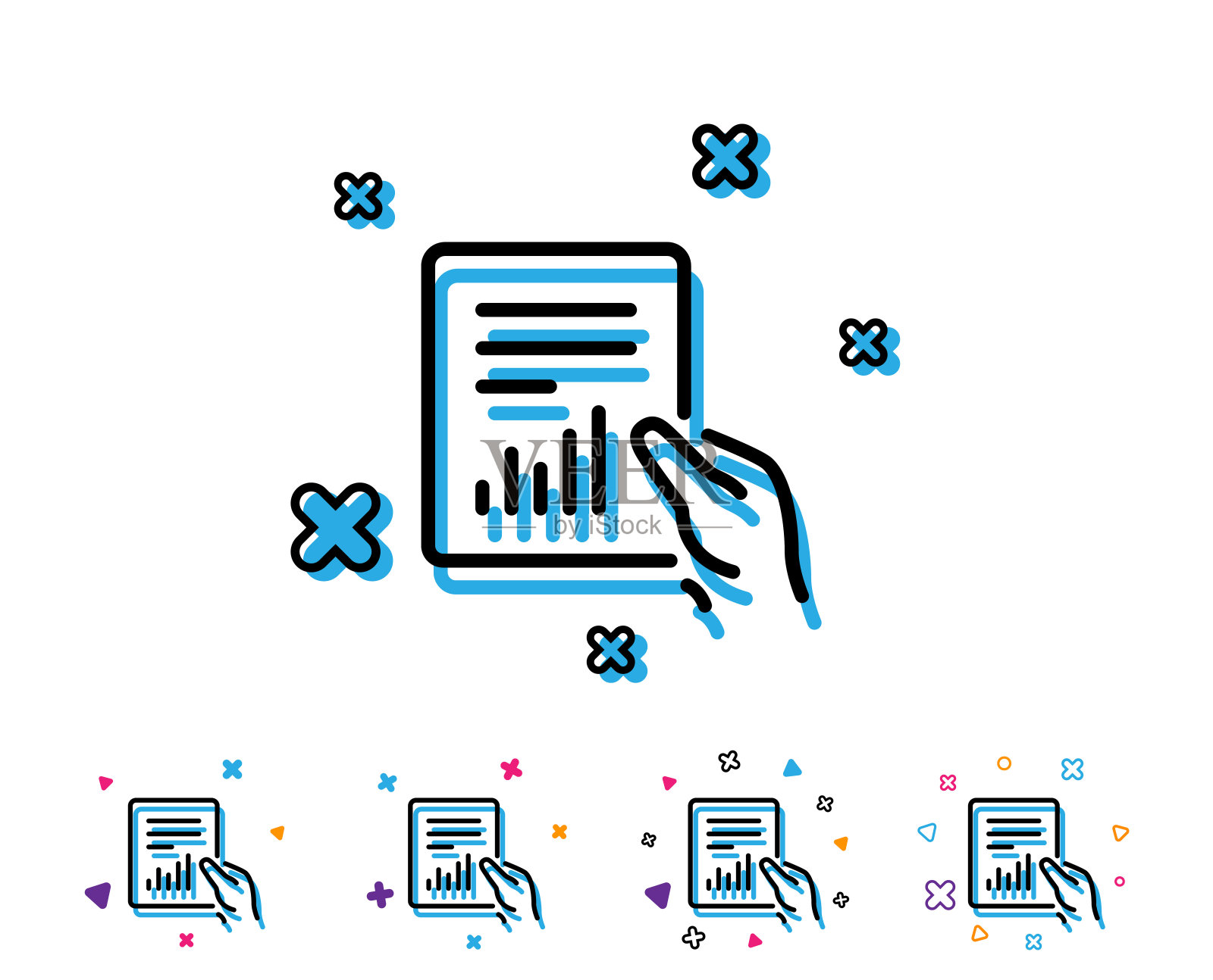 报告文档行图标。分析图表。设计模板素材