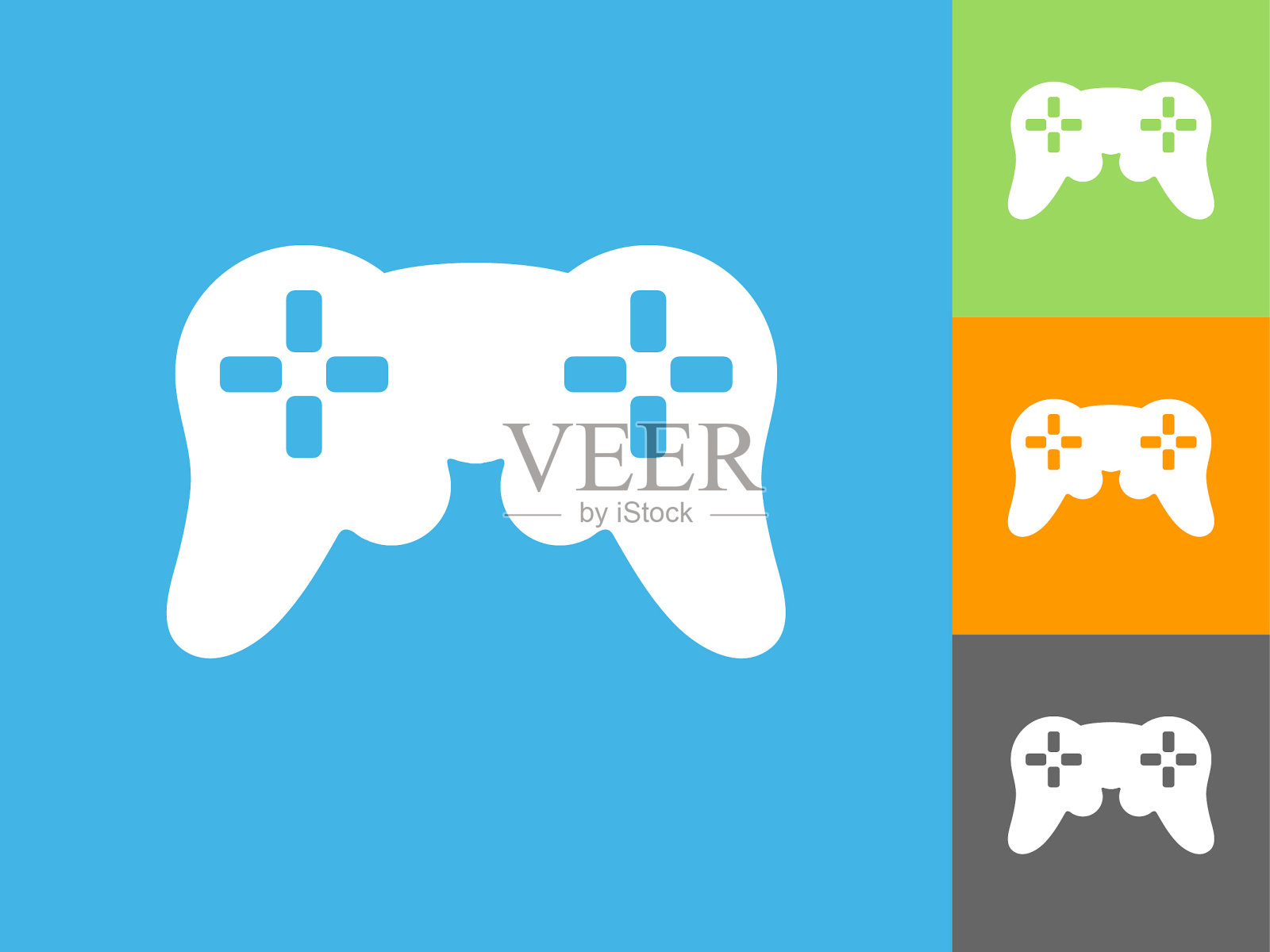 蓝色背景上的游戏控制器平面图标插画图片素材