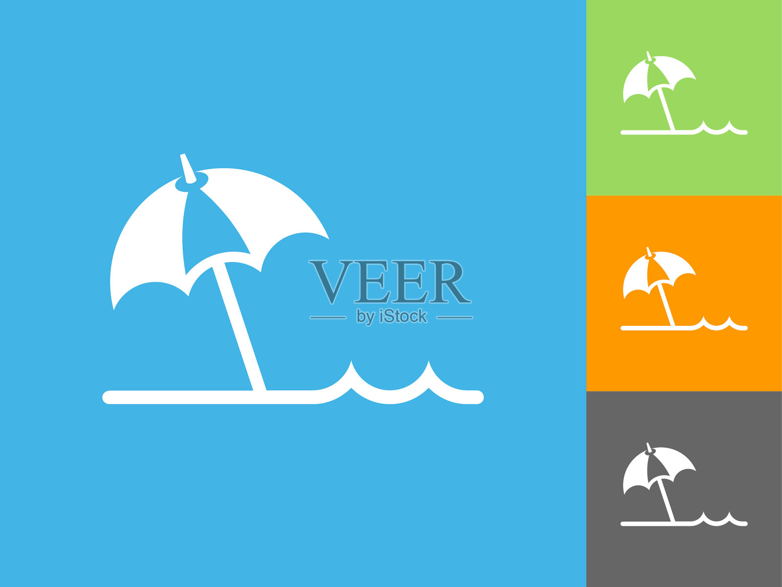 海滩伞平面图标上的蓝色背景插画图片素材