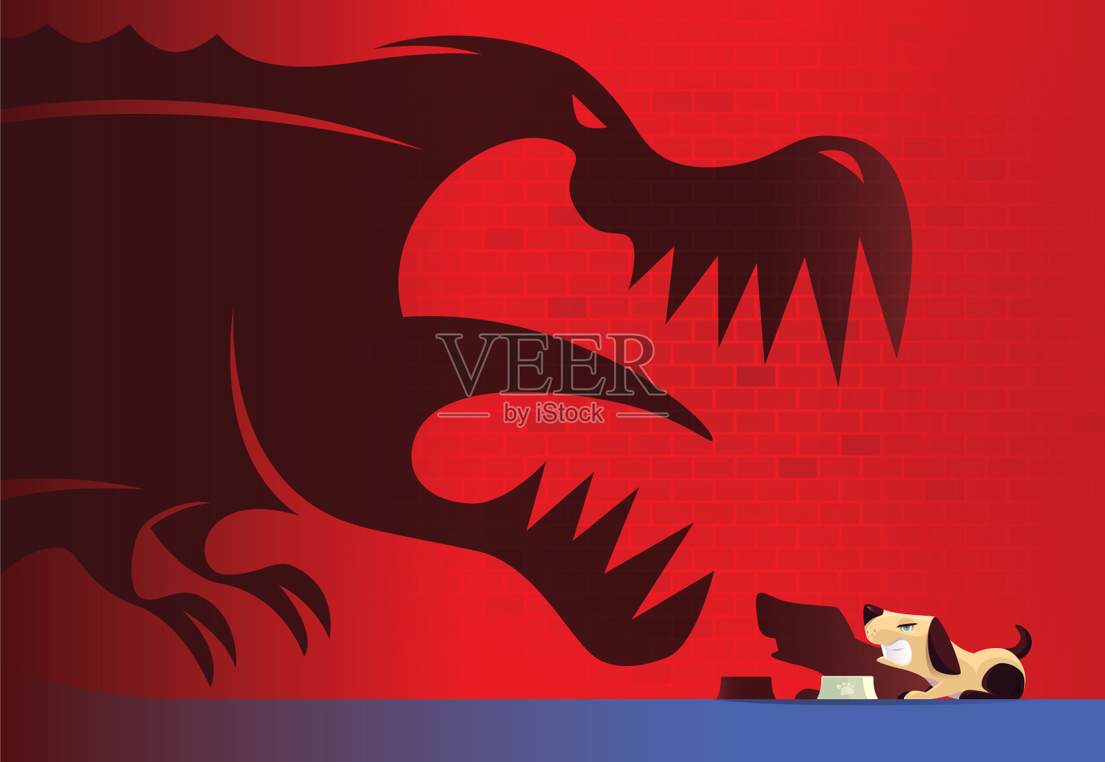 愤怒的狗保卫恐龙插画图片素材