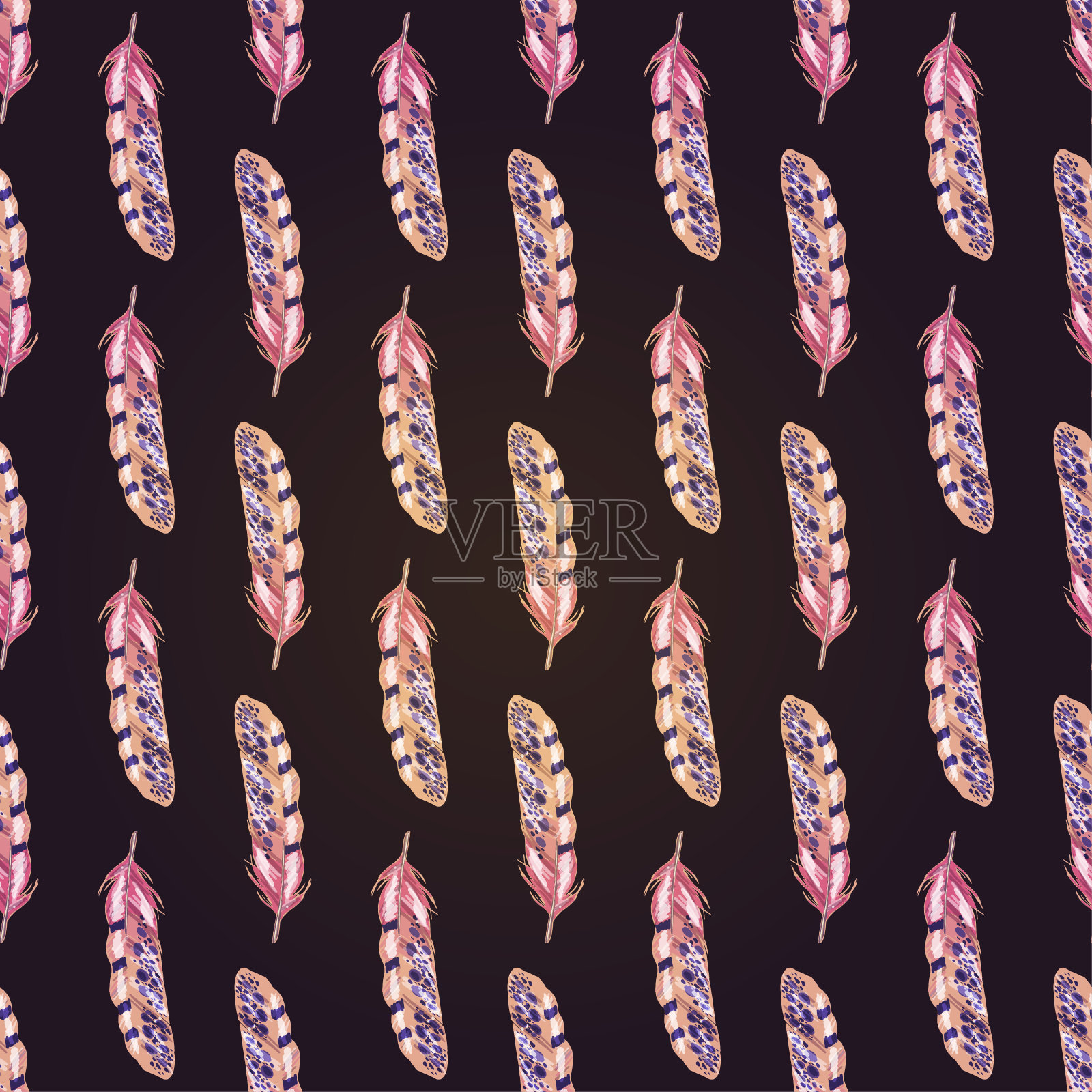棕色背景上的粉色羽毛。矢量无缝模式为您的设计和纺织品。插画图片素材