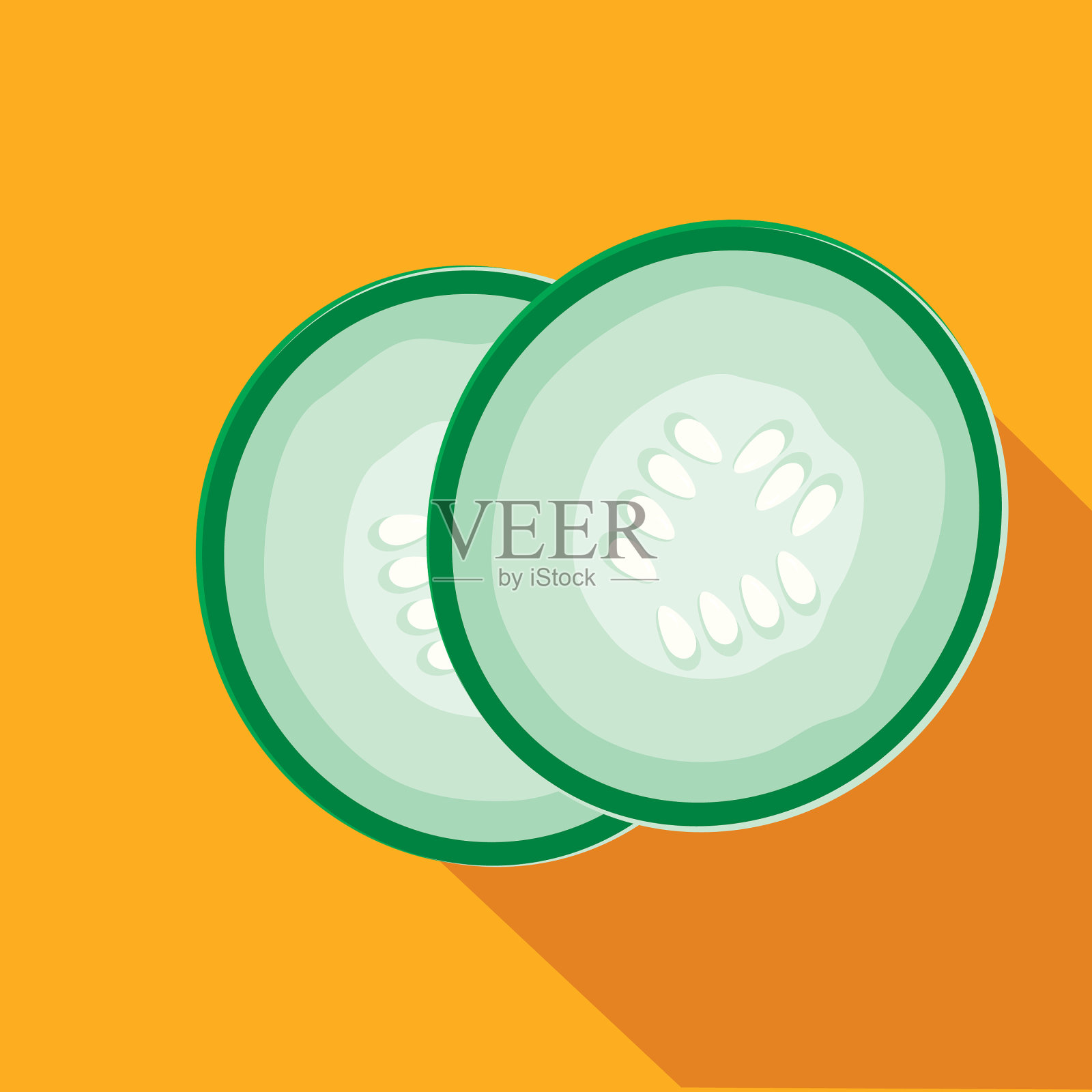 黄瓜片蔬菜平面设计主题图标与阴影插画图片素材