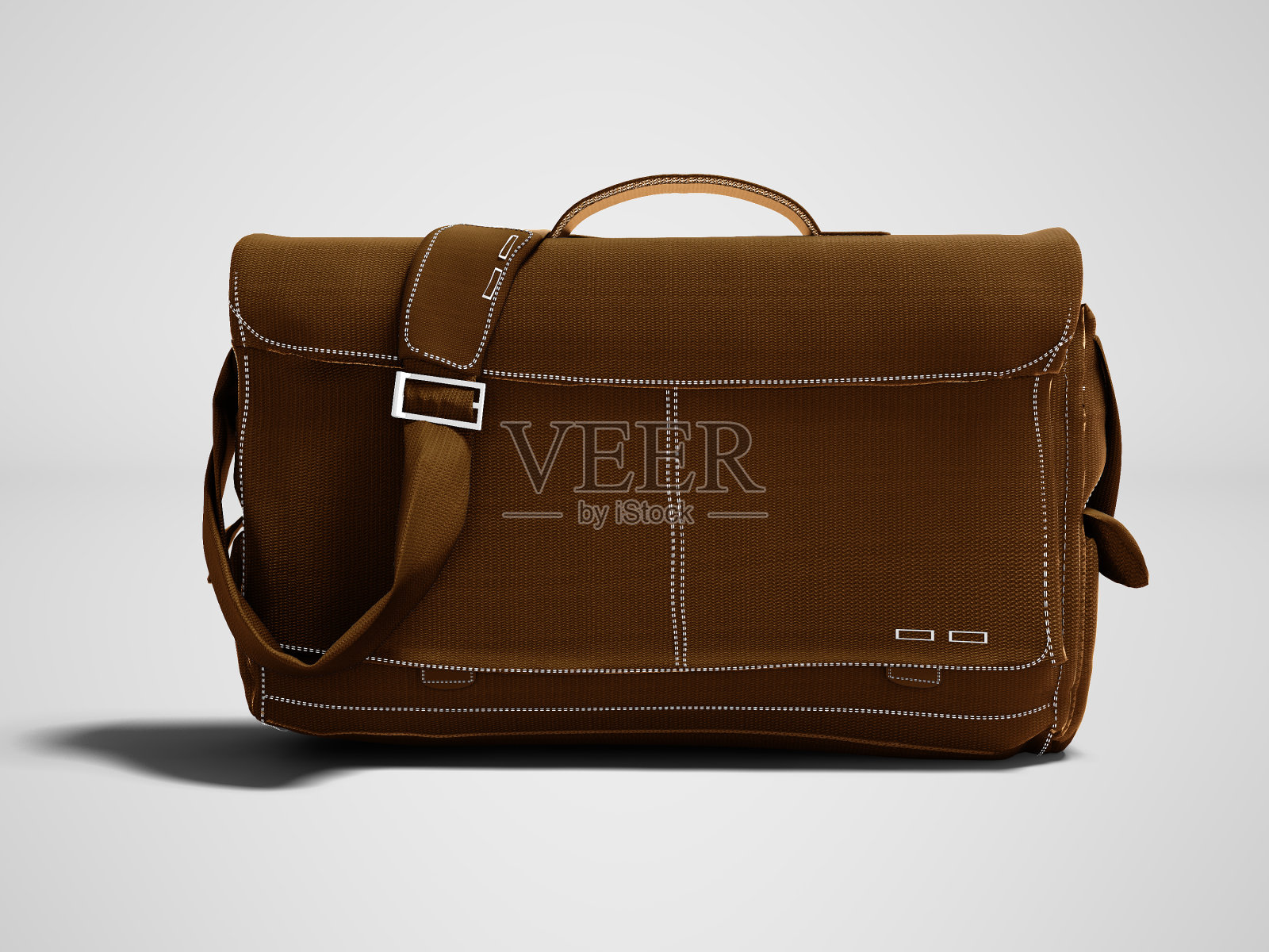 现代棕色肩包3d渲染在灰色背景与阴影照片摄影图片