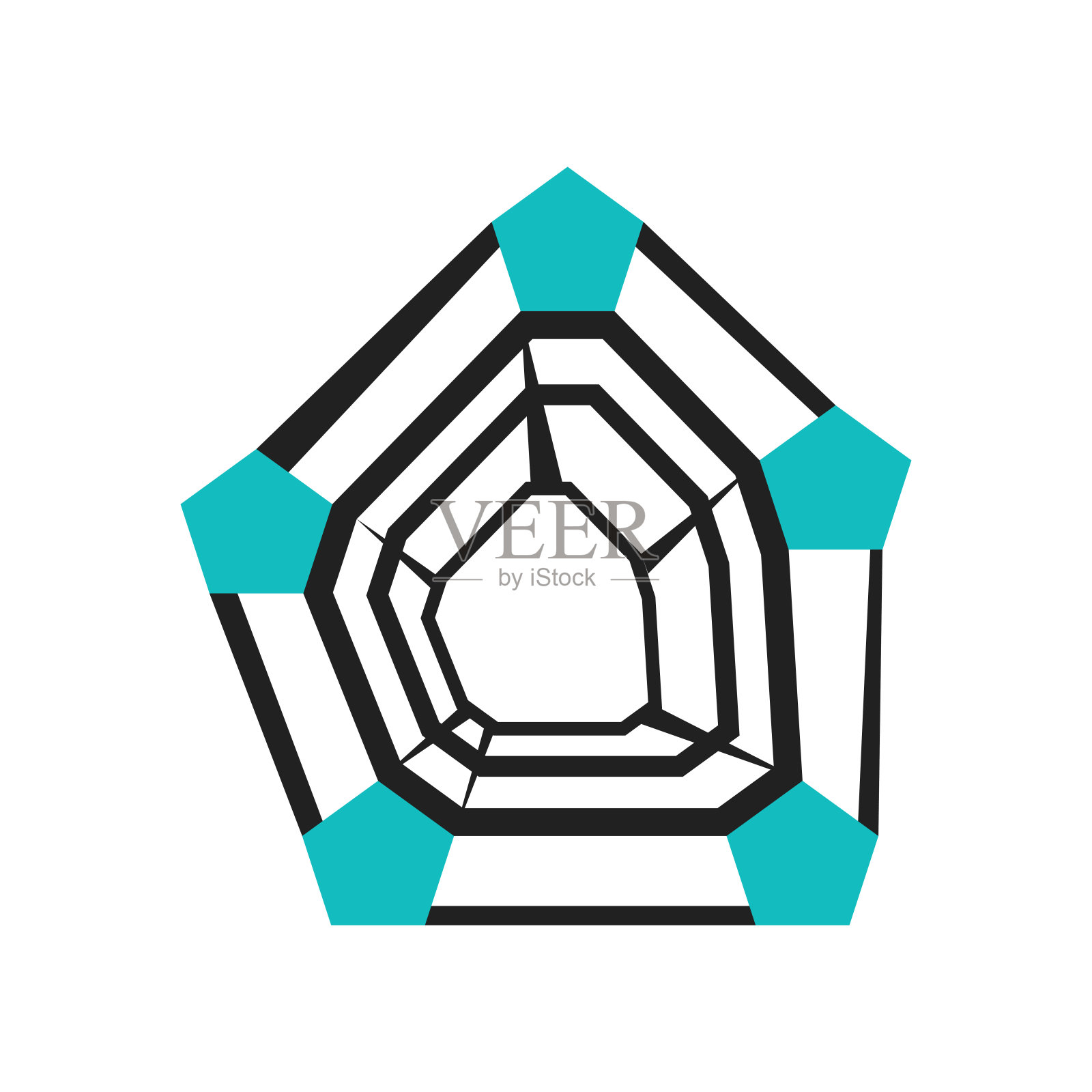 雷达图与五边形图标矢量符号和符号孤立在白色背景，雷达图与五边形标志概念插画图片素材