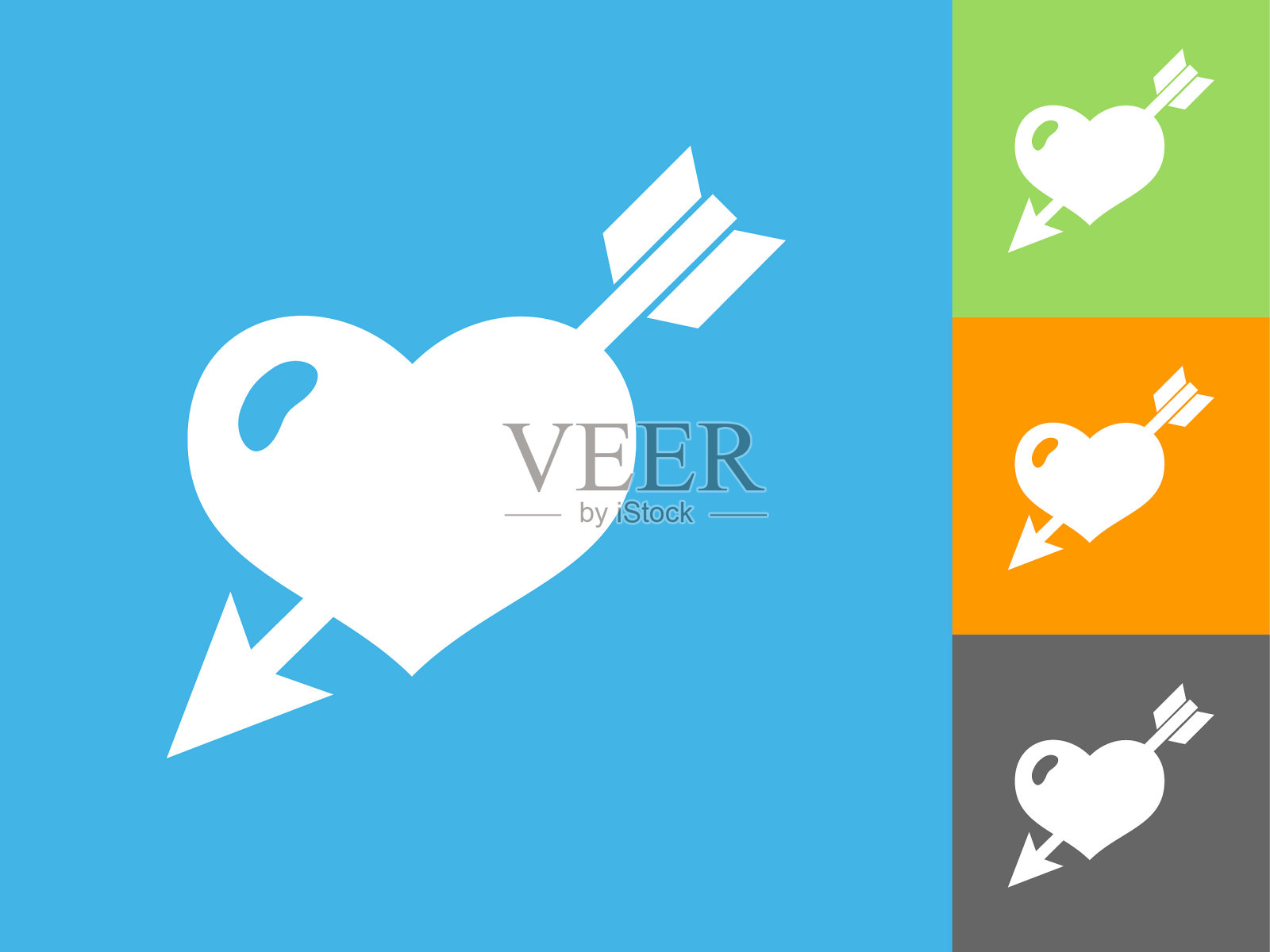 心脏刺穿与蓝色背景上的箭头平坦图标插画图片素材