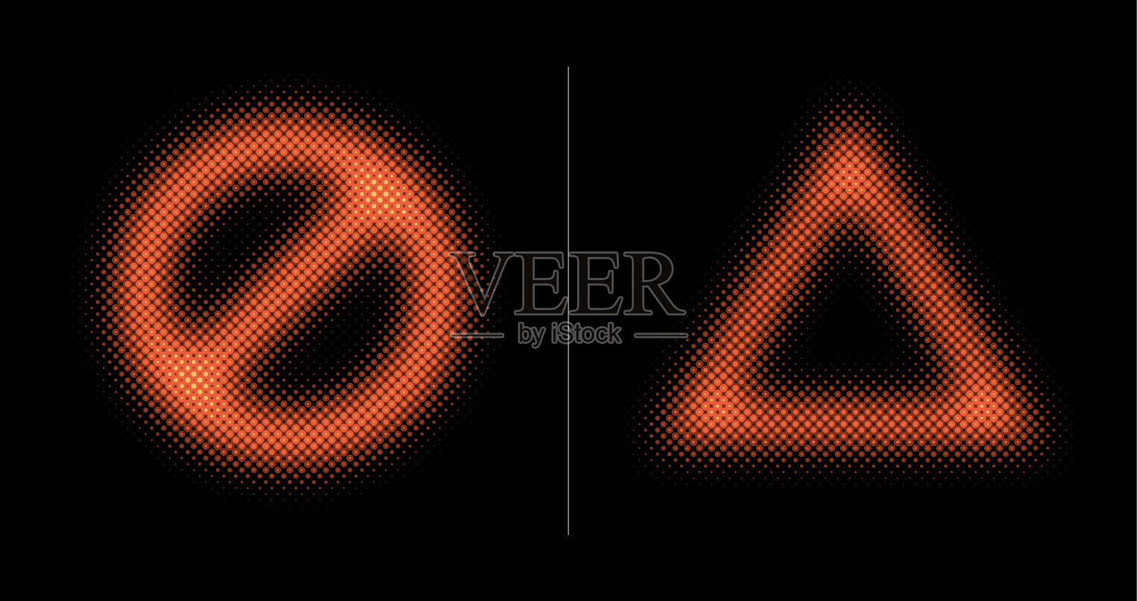 警告和“禁止”标志(霓虹半色调设置)插画图片素材