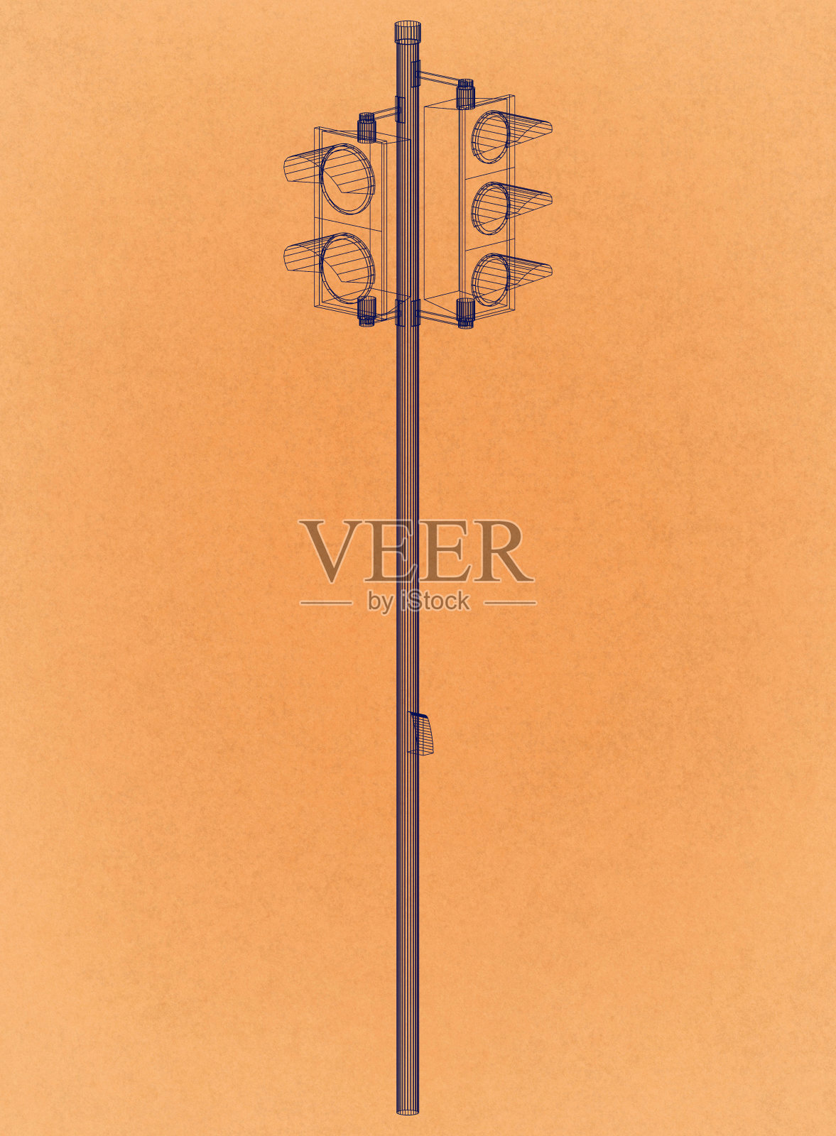 交通信号灯复古建筑蓝图设计插画图片素材