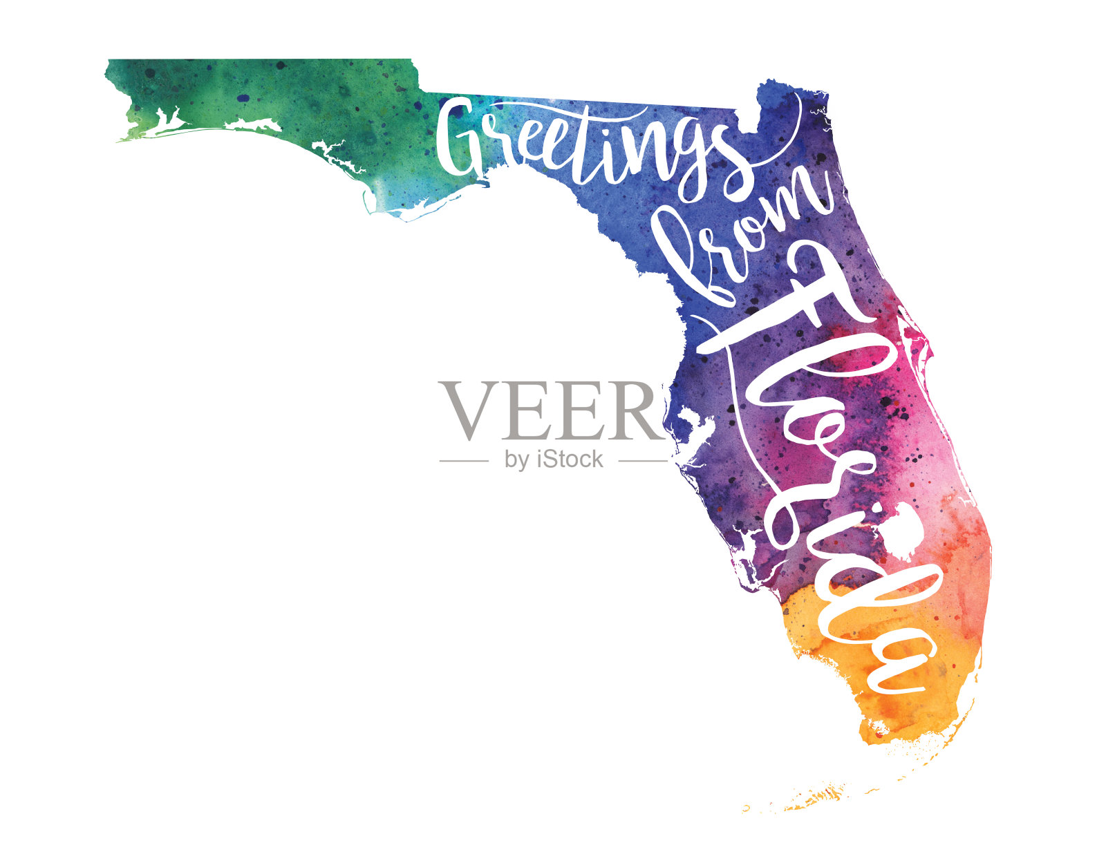 佛罗里达栅格水彩地图的问候插画图片素材
