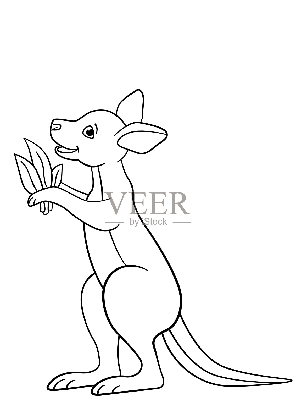 着色页面。可爱的小袋鼠宝宝笑了。设计元素图片