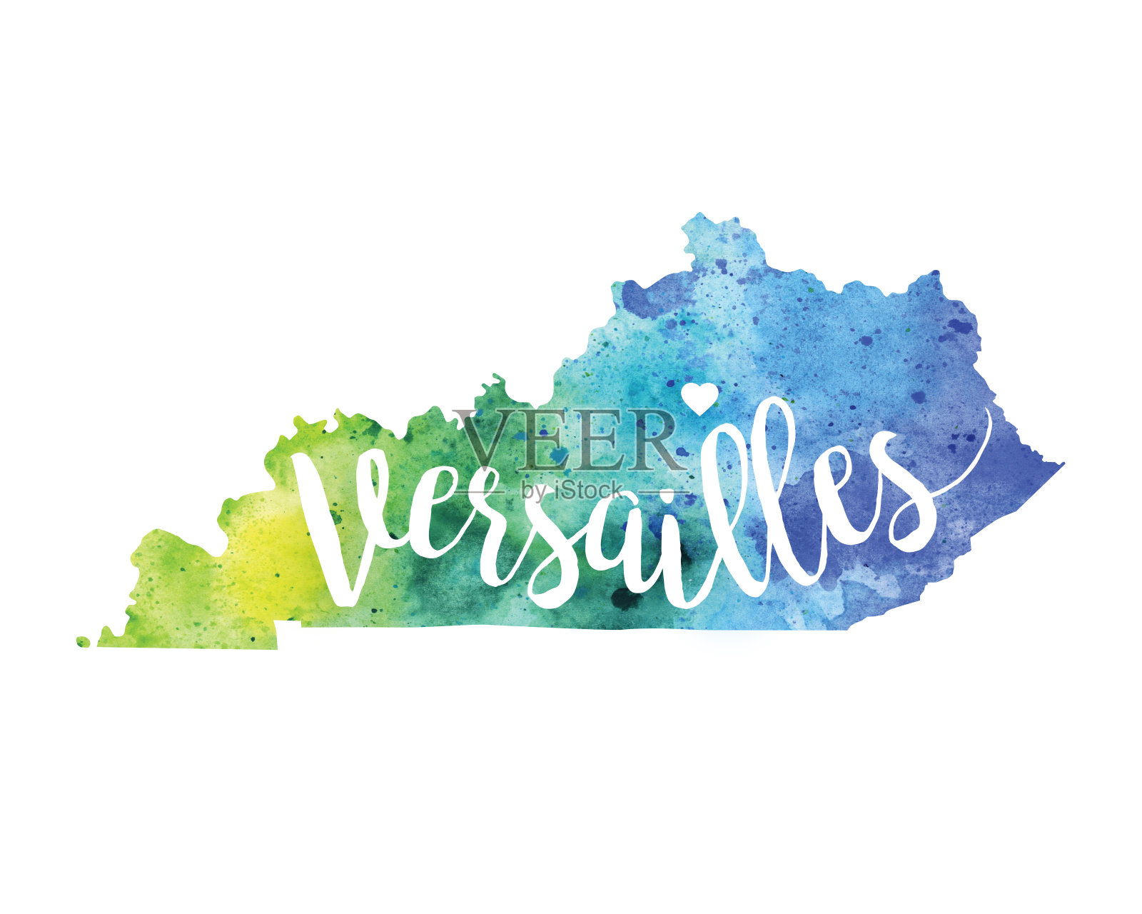 凡尔赛，肯塔基州栅格水彩地图插画图片素材