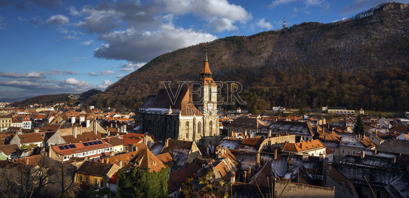 布拉索夫的历史中心和黑色教堂照片摄影图片