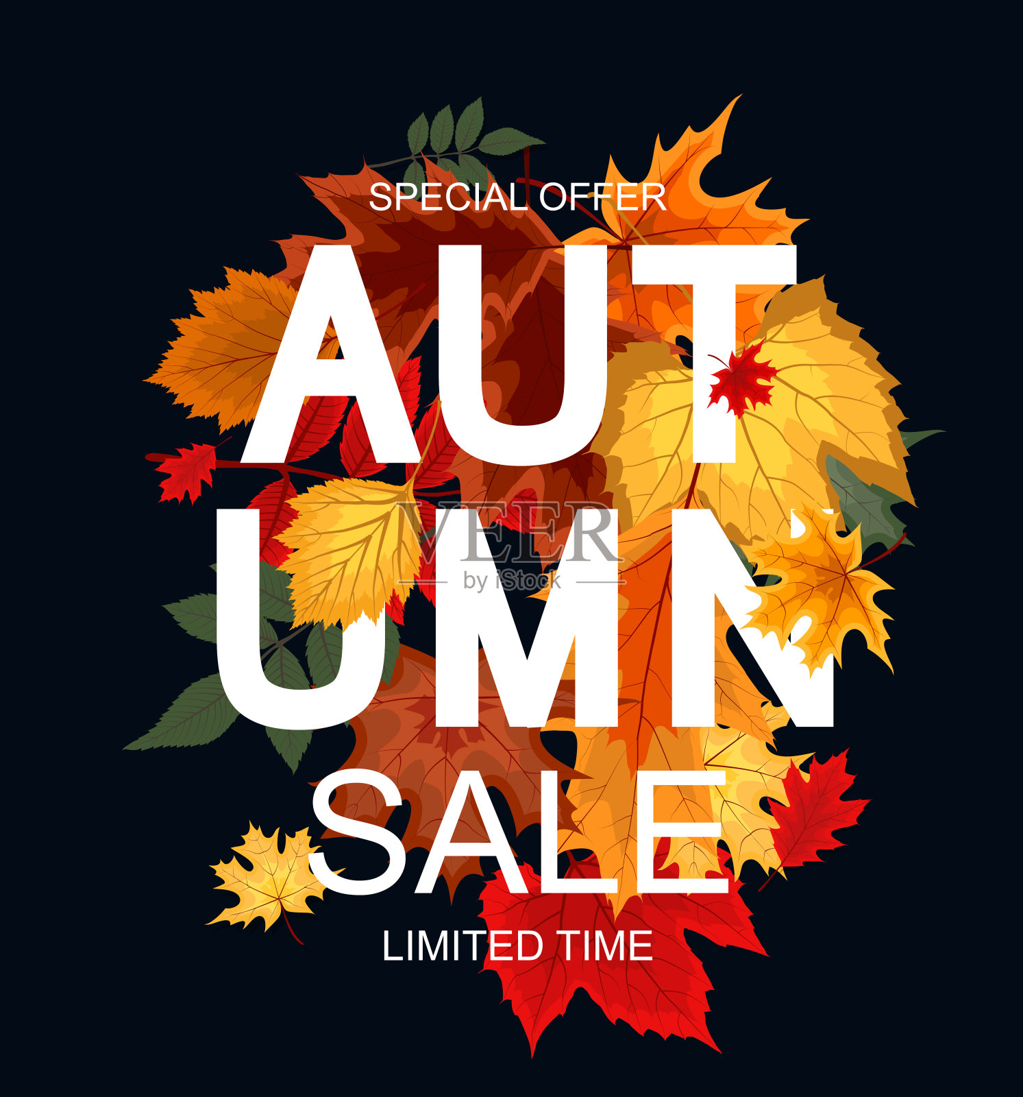 抽象矢量插图秋天销售背景与秋天的叶子设计元素图片