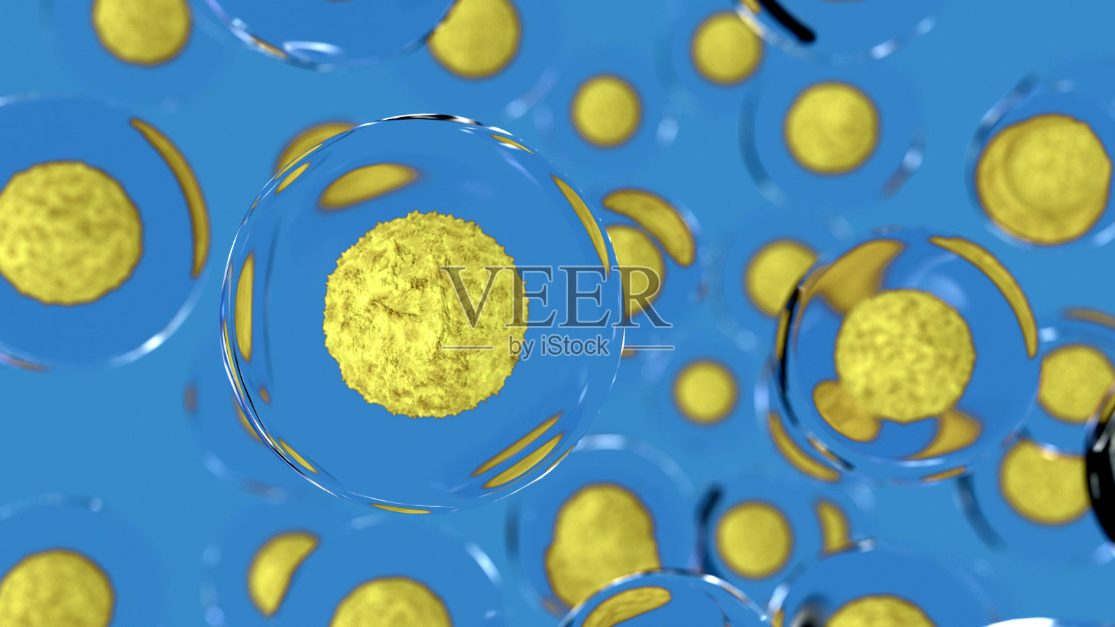 蓝色环境中的黄色细胞照片摄影图片
