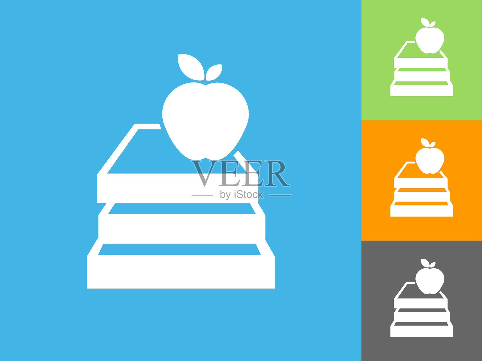 苹果&图书平面图标上的蓝色背景插画图片素材