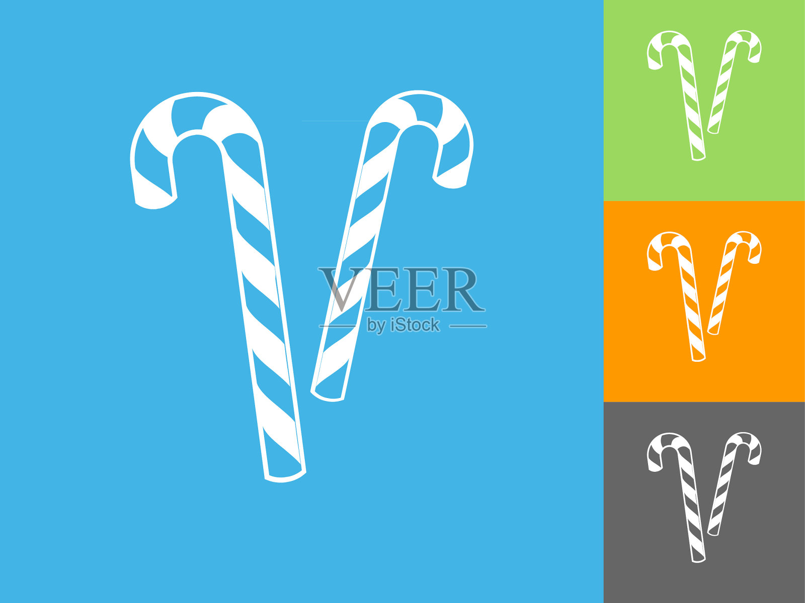 糖果手杖平面图标在蓝色背景插画图片素材