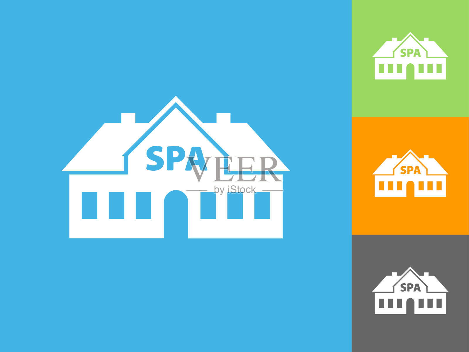 水疗馆平面图标上的蓝色背景插画图片素材