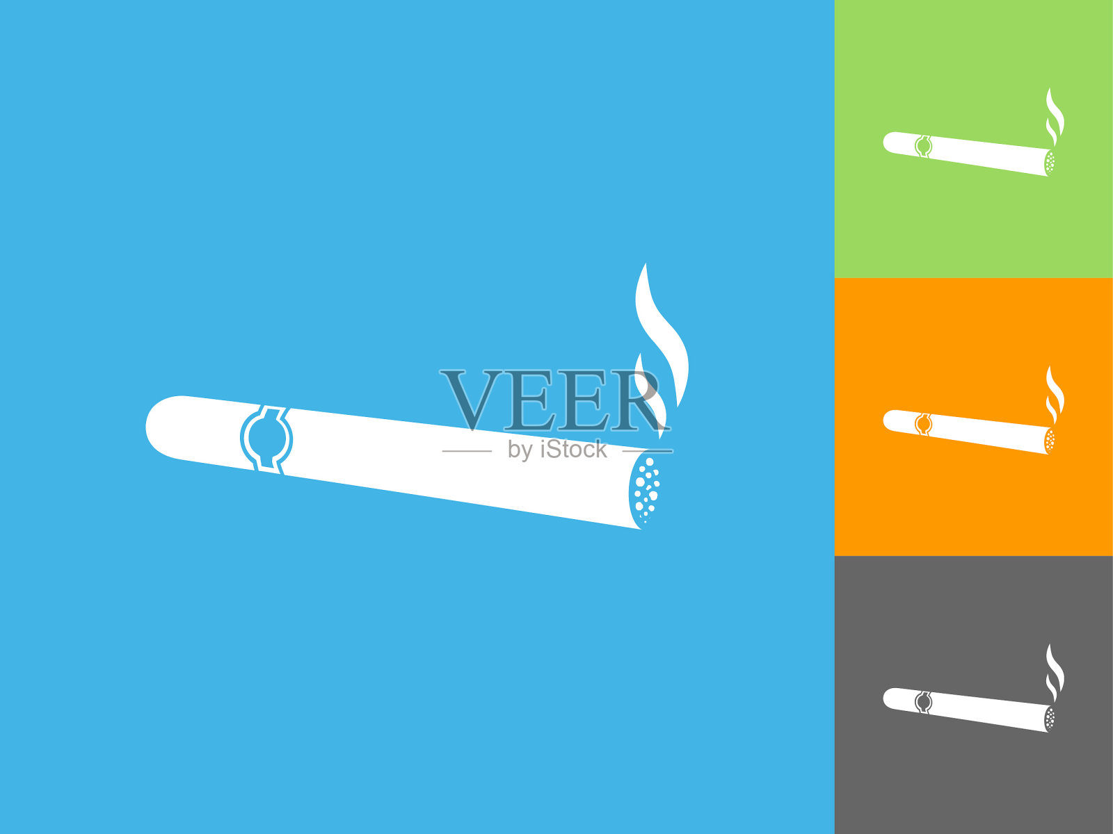 香烟吸烟平面图标上的蓝色背景插画图片素材