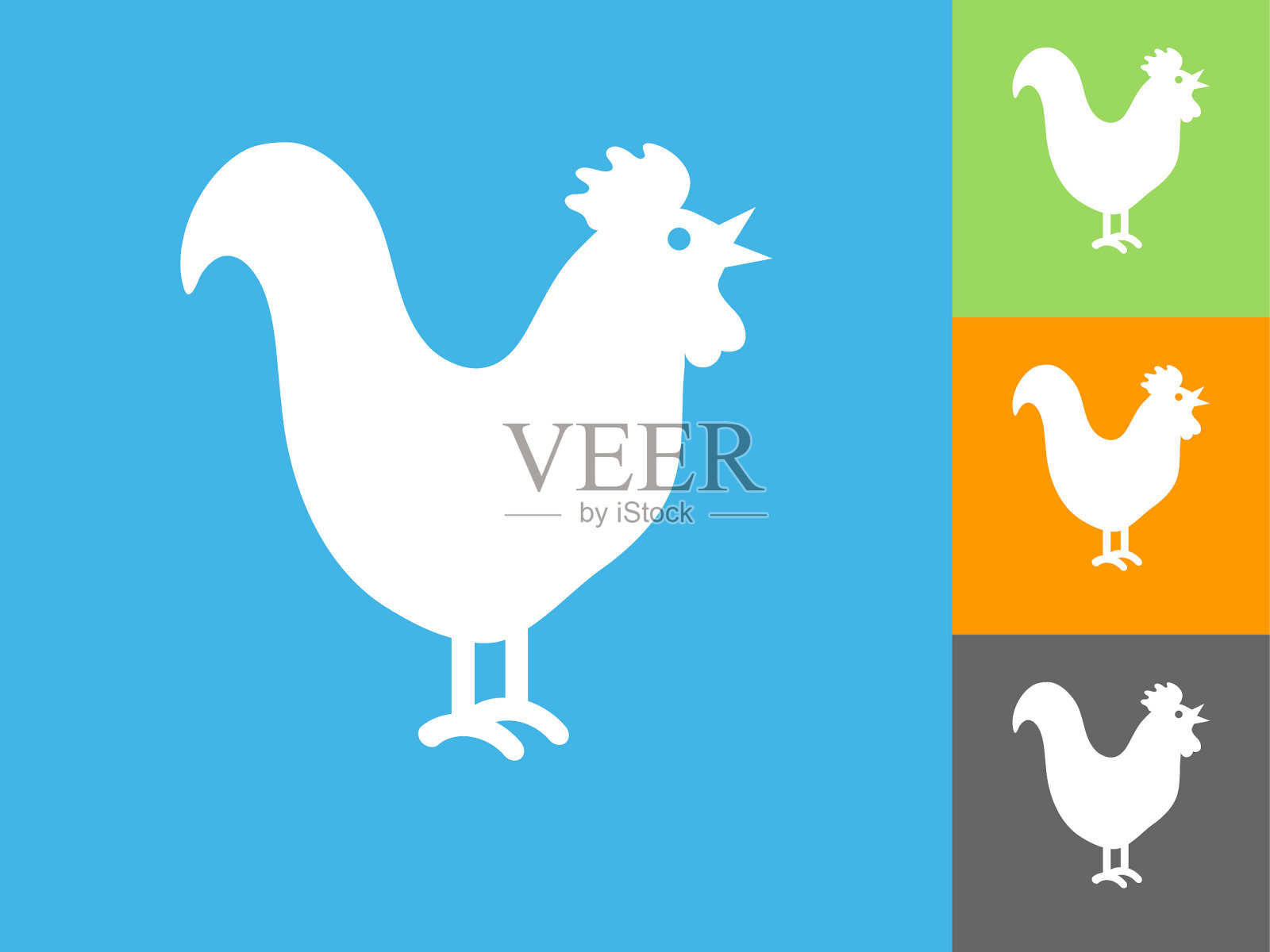 公鸡平面图标上的蓝色背景插画图片素材
