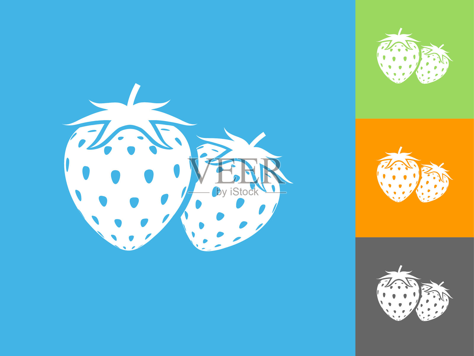 两个草莓平面图标上的蓝色背景插画图片素材