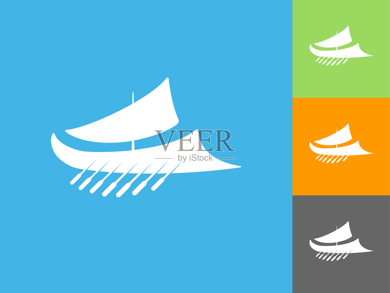 蓝色背景上的古罗马船平面图标插画图片素材