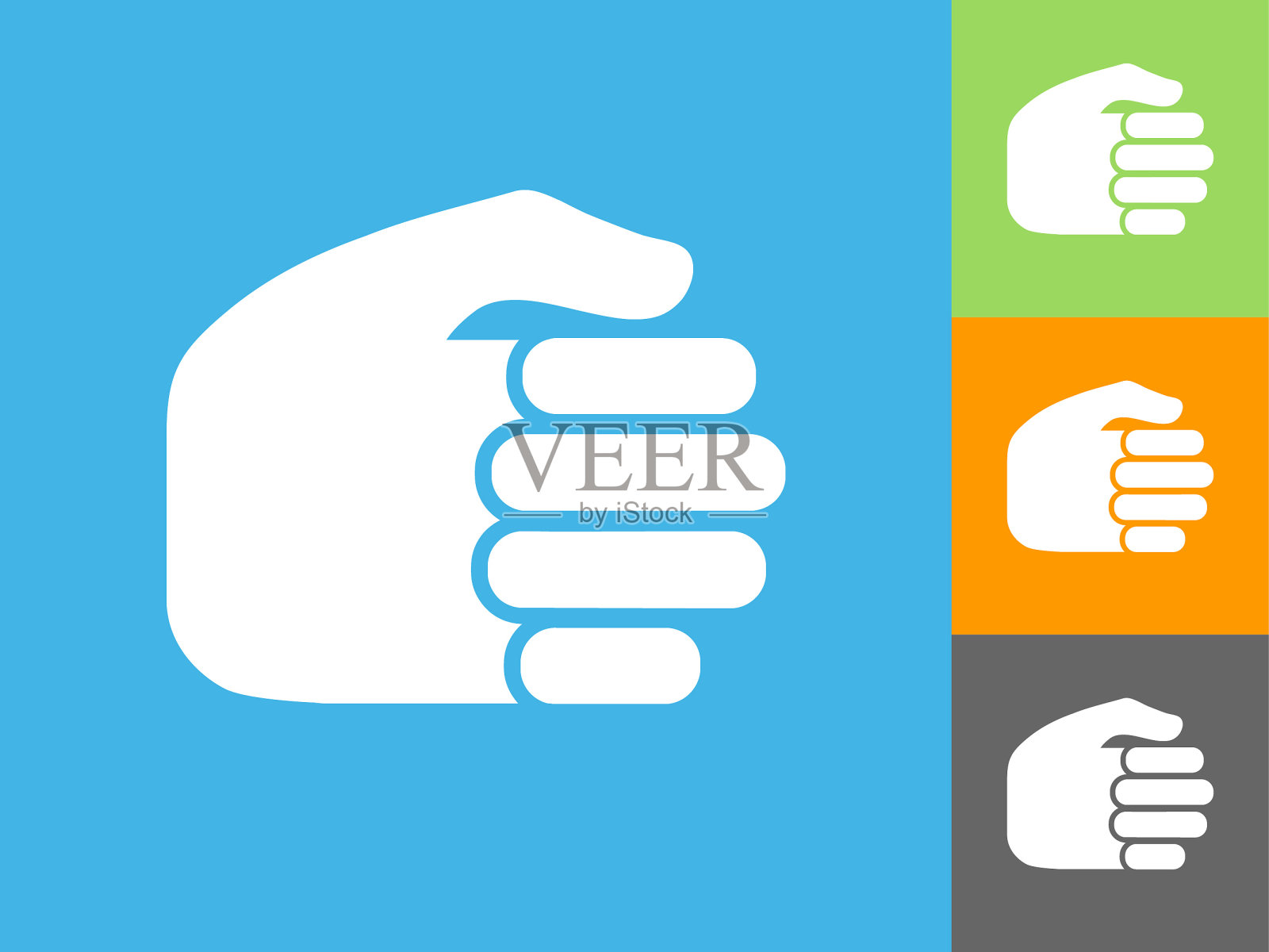 拳头平坦图标上的蓝色背景插画图片素材