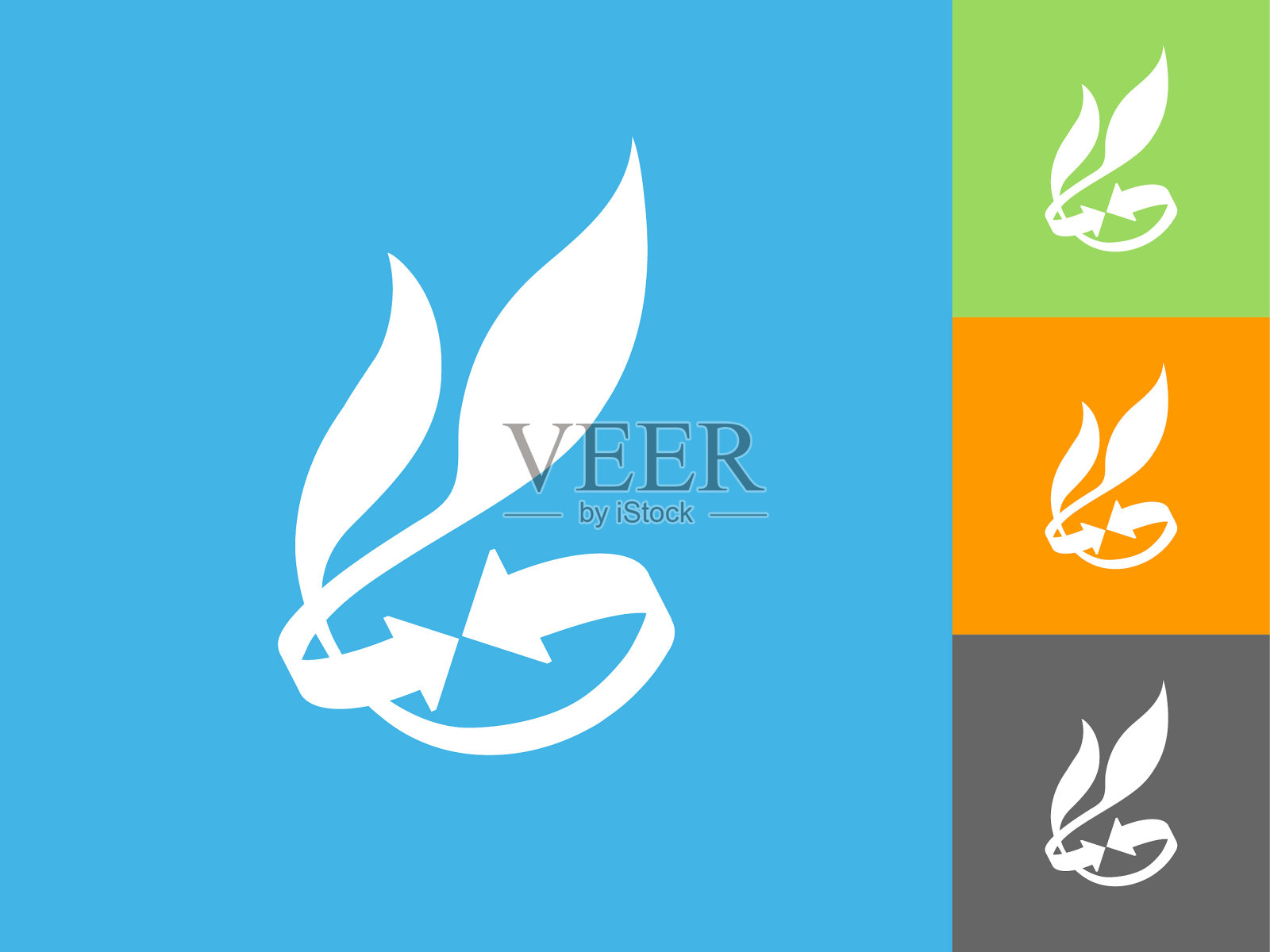 蓝色背景上的树叶和箭头扁平图标插画图片素材