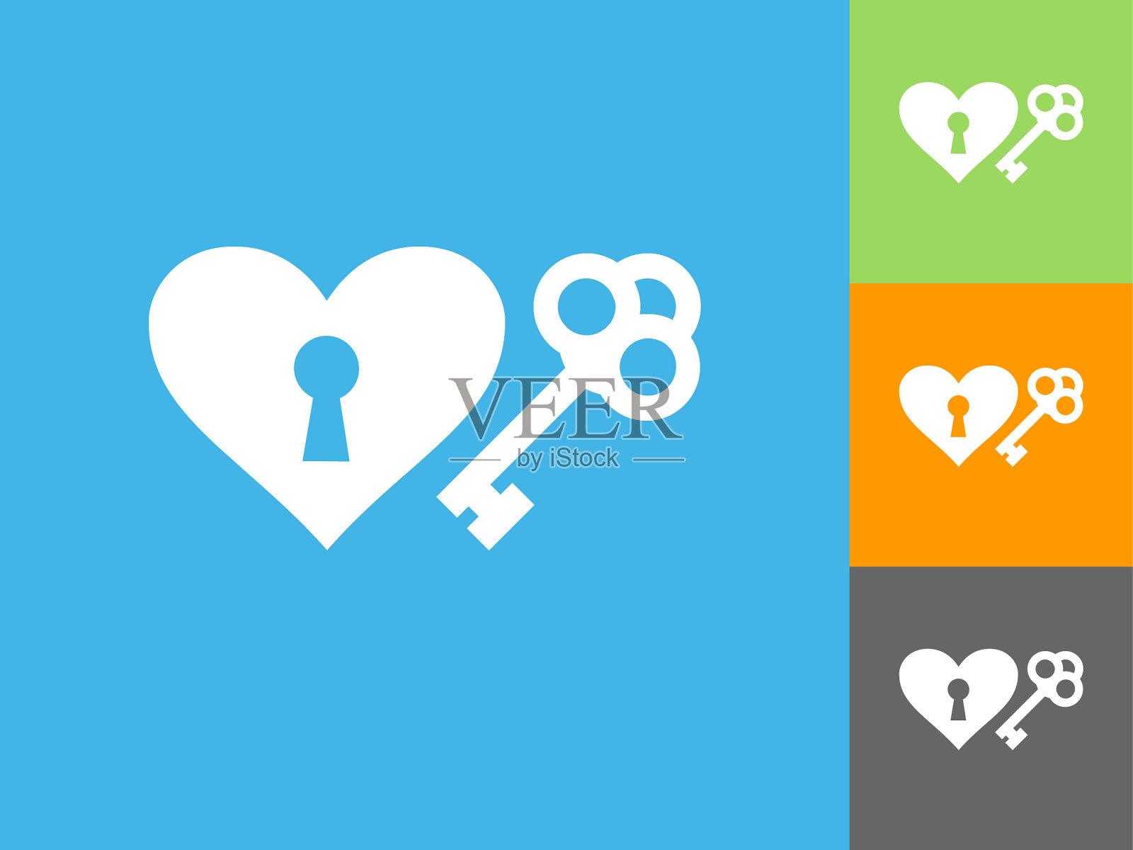 关键的心脏平面图标上的蓝色背景插画图片素材