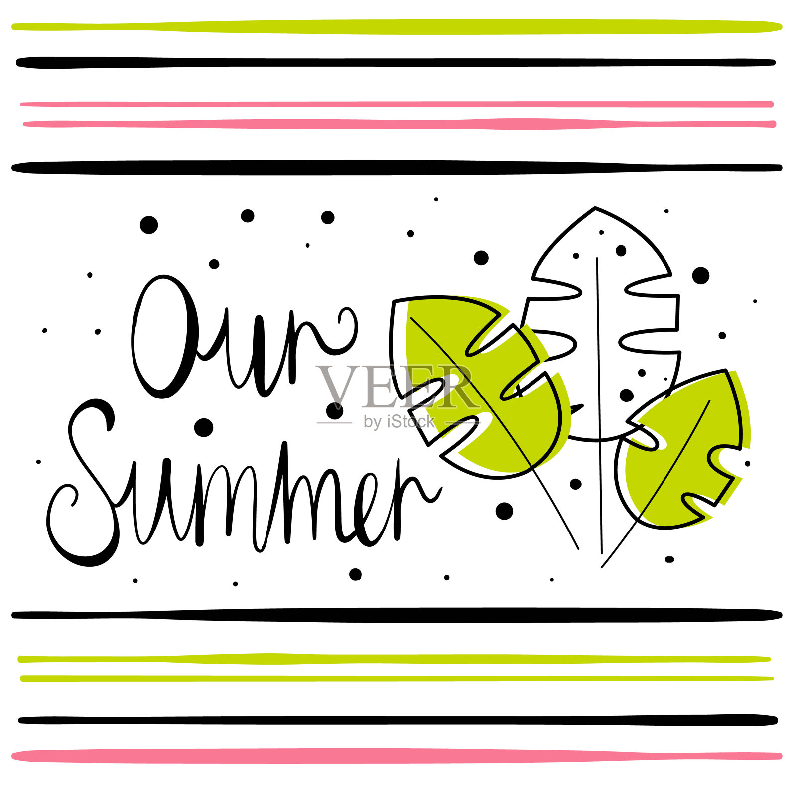 矢量插图我们的夏天。漂亮的条纹背景。一种。斯堪的纳维亚的动机。手绘书信风格插画图片素材