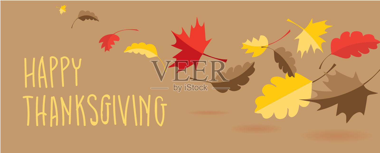 感恩节手写字母问候设计与秋叶插画图片素材