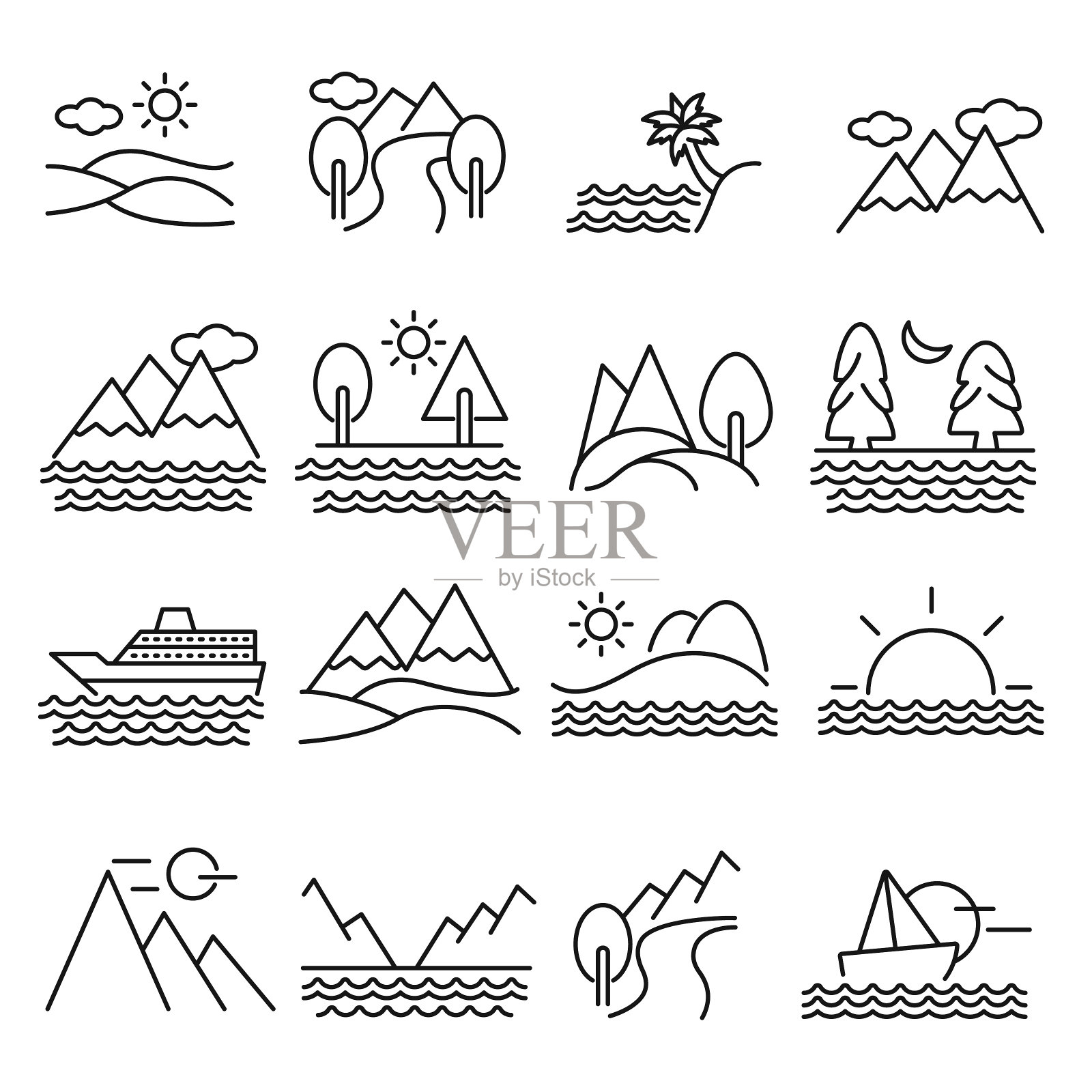 景观图标设置插画图片素材