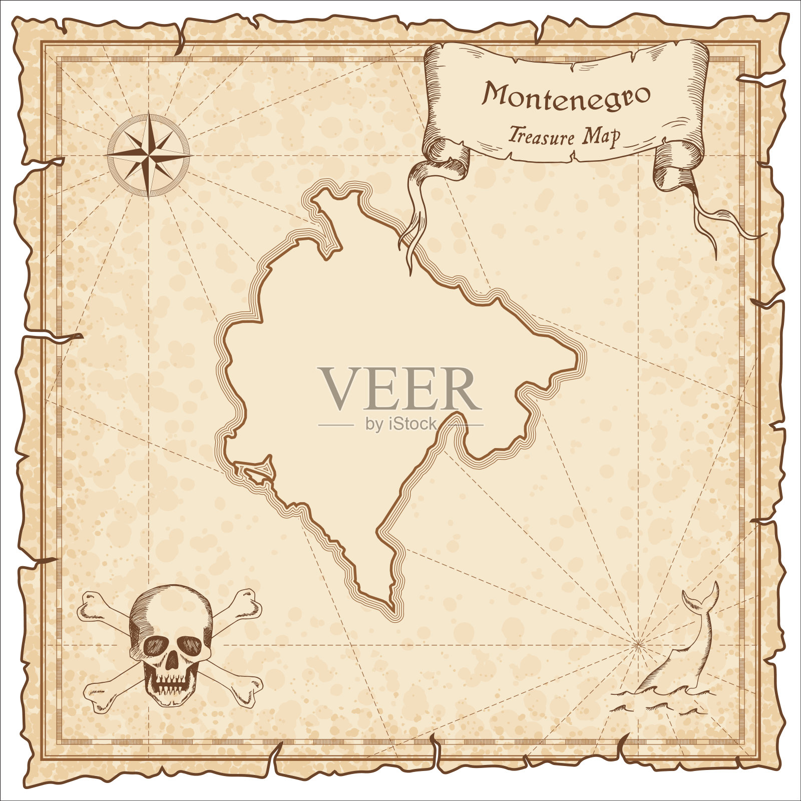 黑山古老海盗地图插画图片素材
