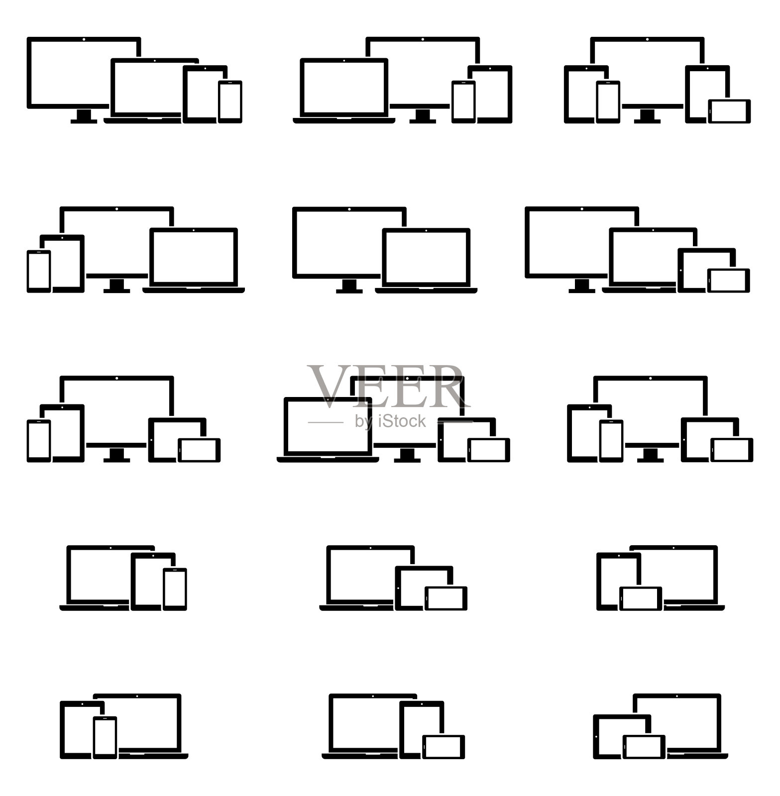 采购产品笔记本电脑，电脑显示器，电视，平板电脑，智能手机图标设置图标素材