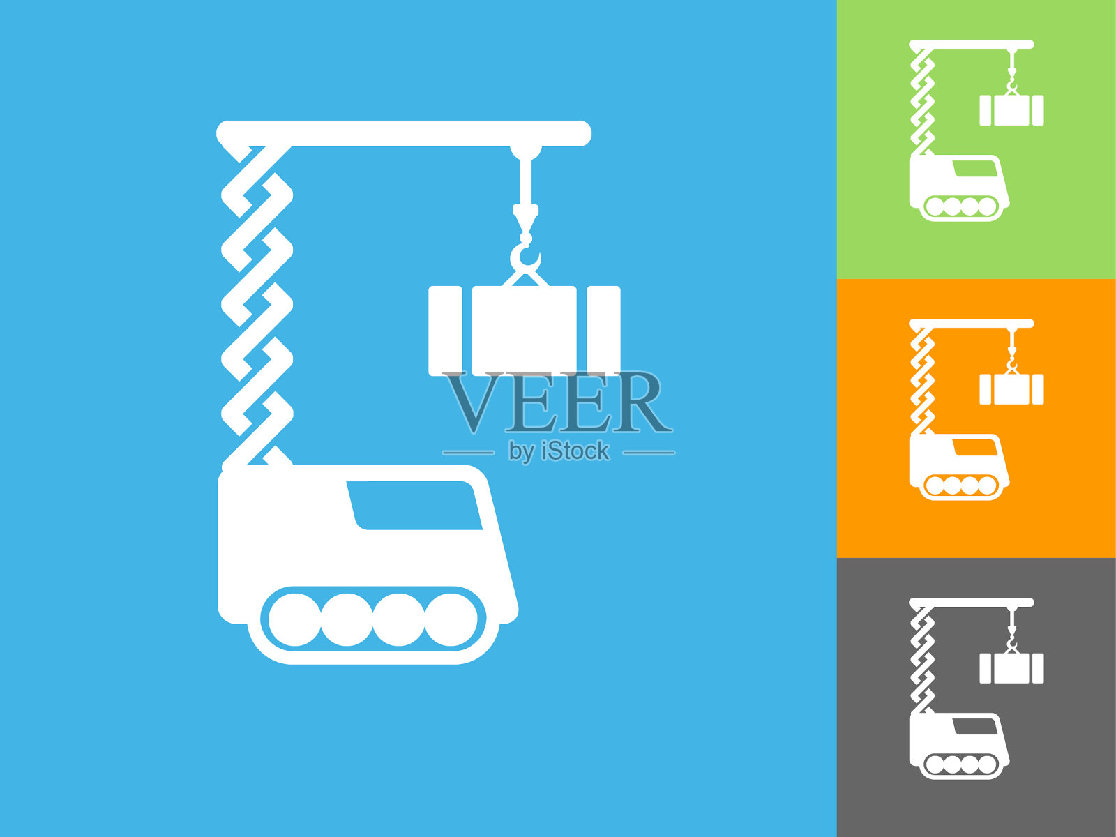 建筑起重机平面图标在蓝色背景插画图片素材