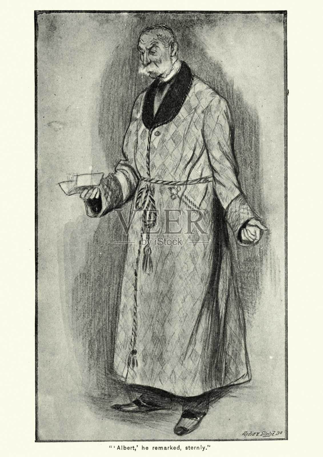 穿着睡衣的维多利亚老男人，十九世纪九十年代插画图片素材