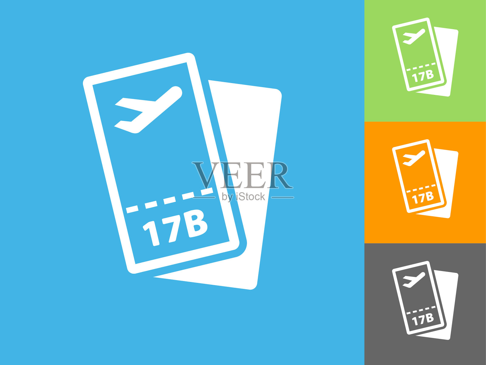 机票平面图标上的蓝色背景插画图片素材