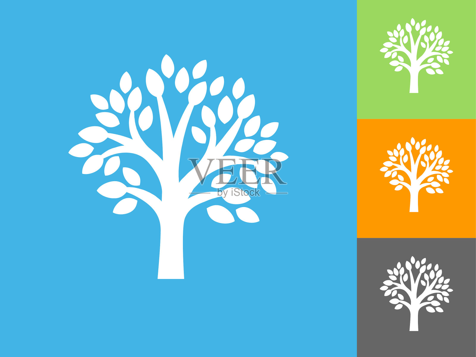 树平面图标上的蓝色背景插画图片素材