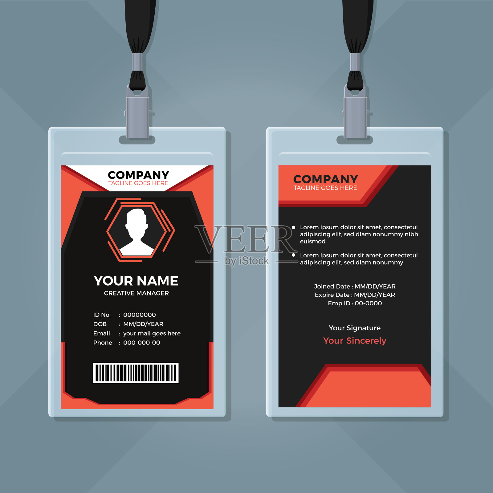 现代红色和黑色身份证模板插画图片素材