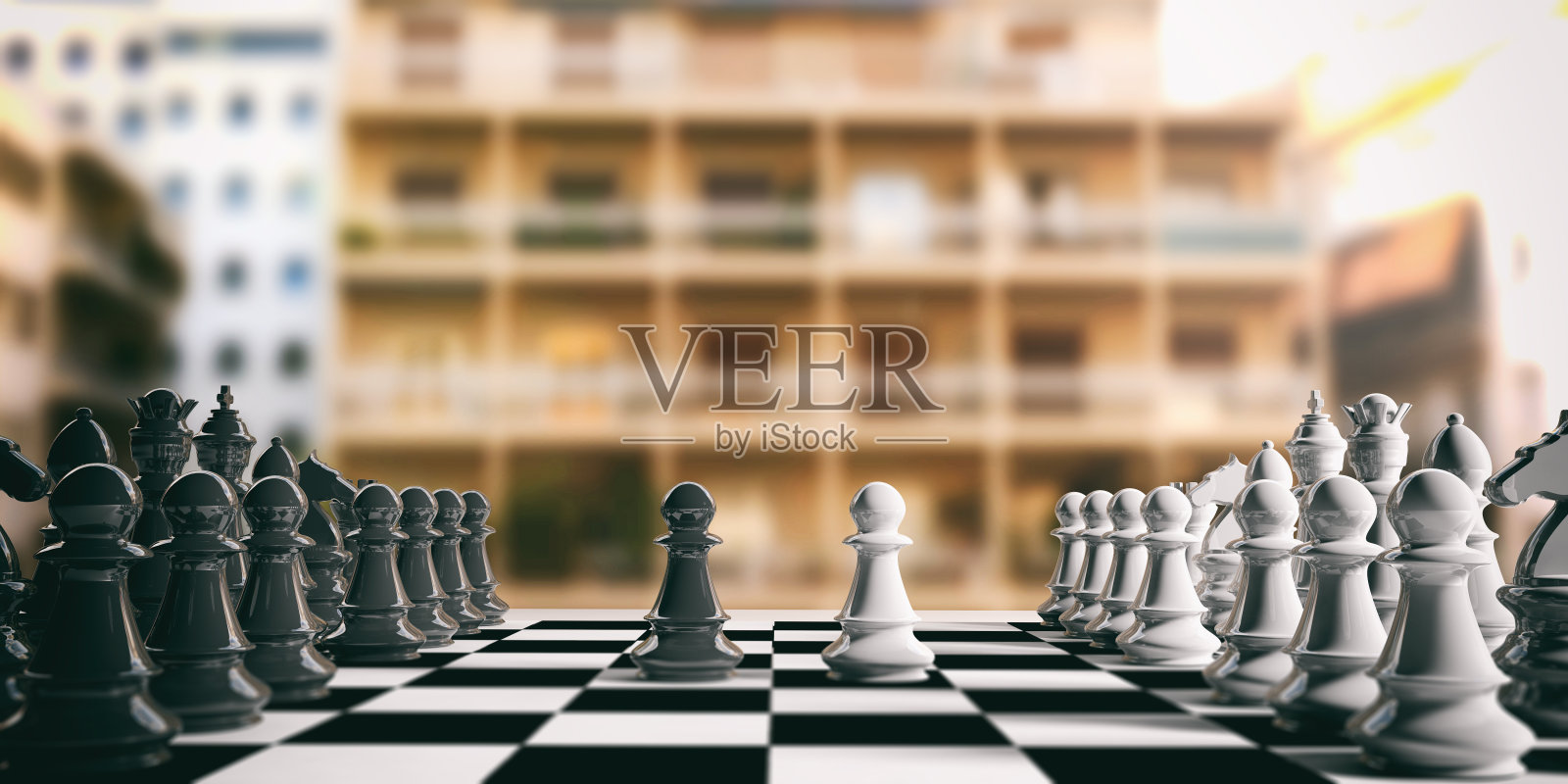 3d渲染象棋在棋盘上照片摄影图片