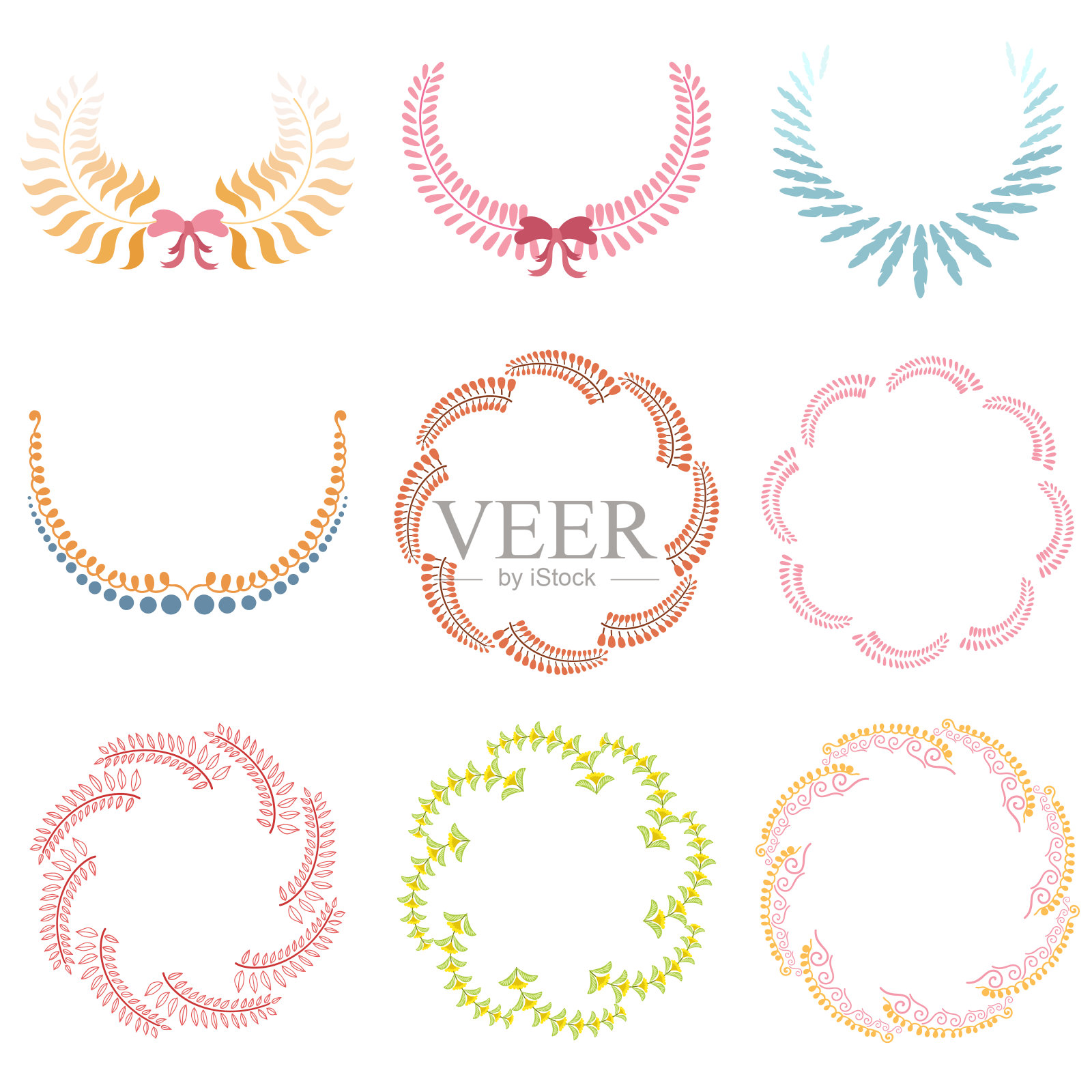 一套线条艺术装饰元素。向量插画图片素材