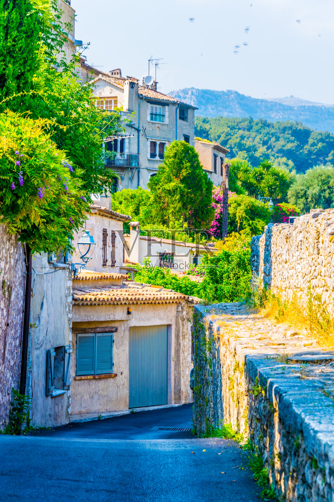 法国圣保罗德旺斯老城的一条狭窄的街道照片摄影图片